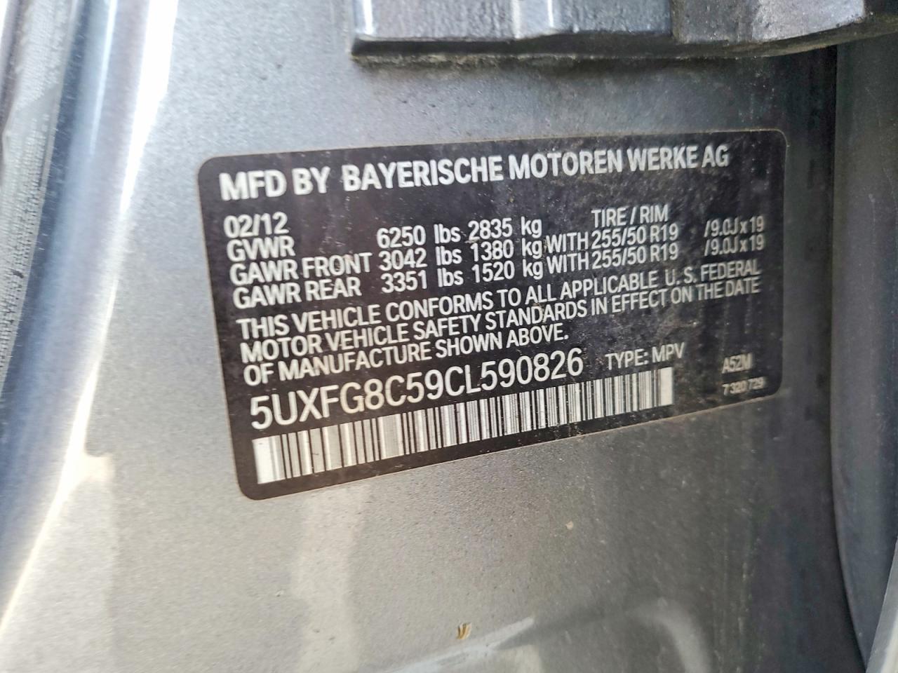 2012 Bmw X6 Xdrive50i Серый vin: 5UXFG8C59CL590826