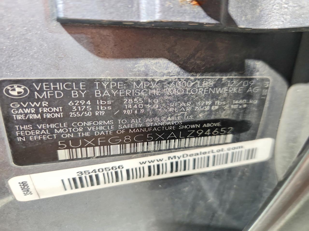 2010 Bmw X6 Xdrive50i Gray vin: 5UXFG8C5XALZ94652