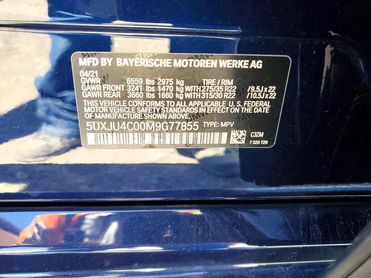 2021 Bmw X5 M50i Синий vin: 5UXJU4C00M9G77855