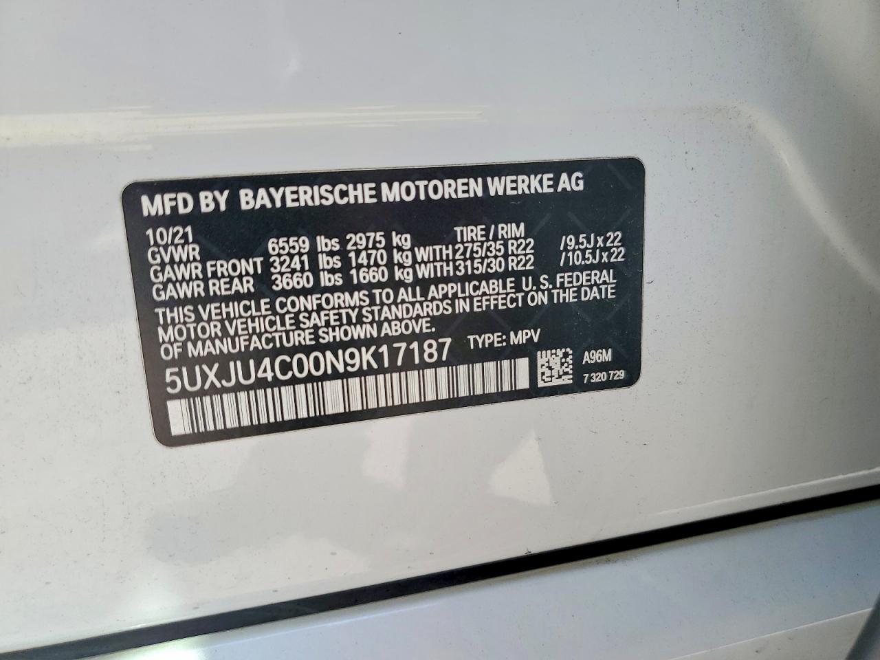 2022 Bmw X5 M50i White vin: 5UXJU4C00N9K17187