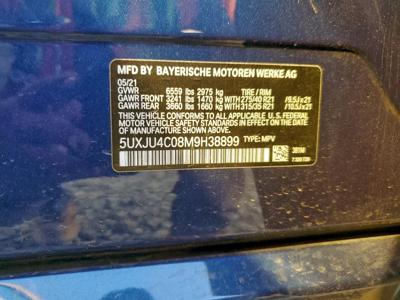 2021 Bmw X5 M50i Blue vin: 5UXJU4C08M9H38899
