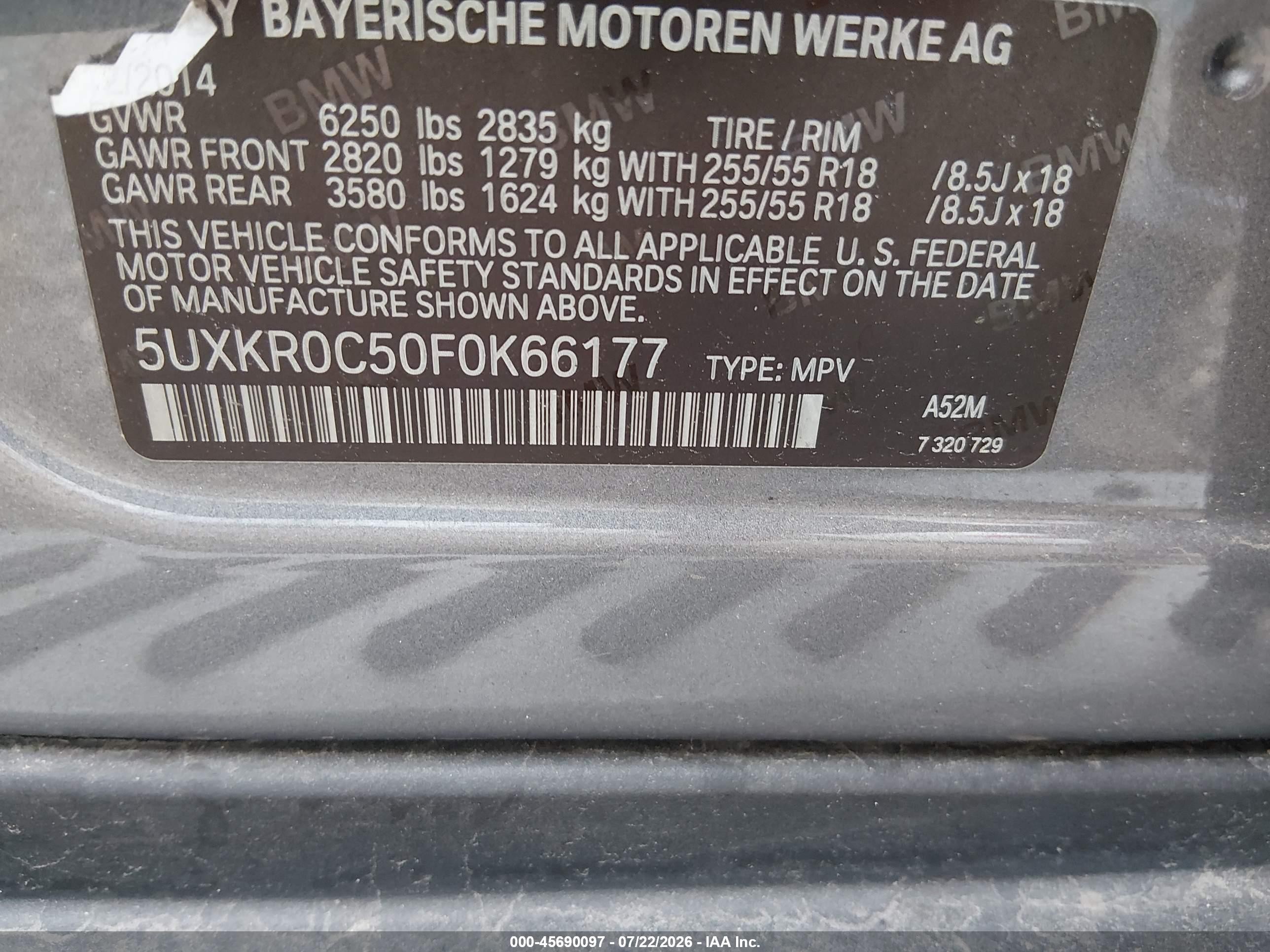 2015 Bmw X5 Xdrive35i Серый vin: 5UXKR0C50F0K66177