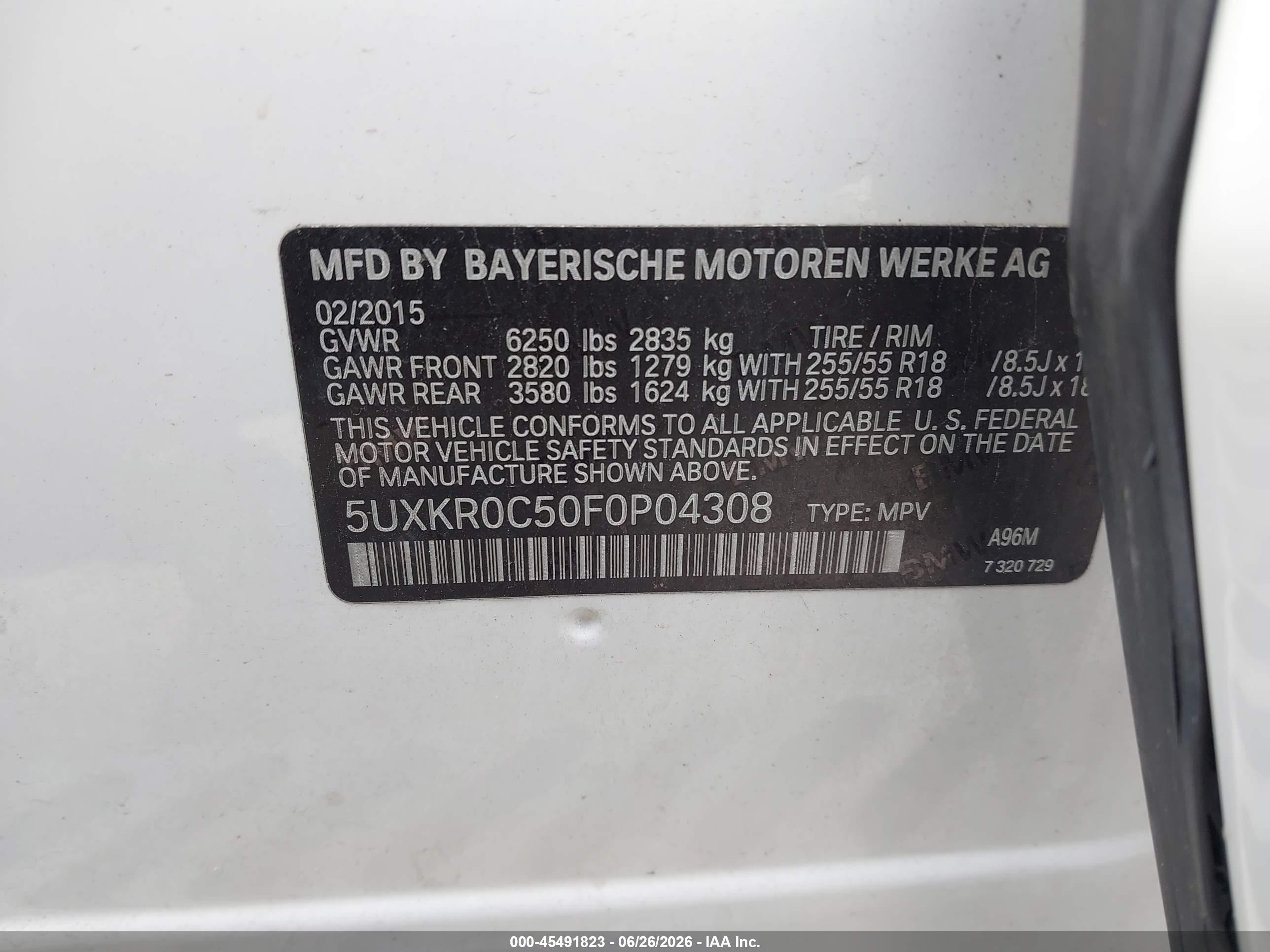 2015 Bmw X5 Xdrive35i White vin: 5UXKR0C50F0P04308