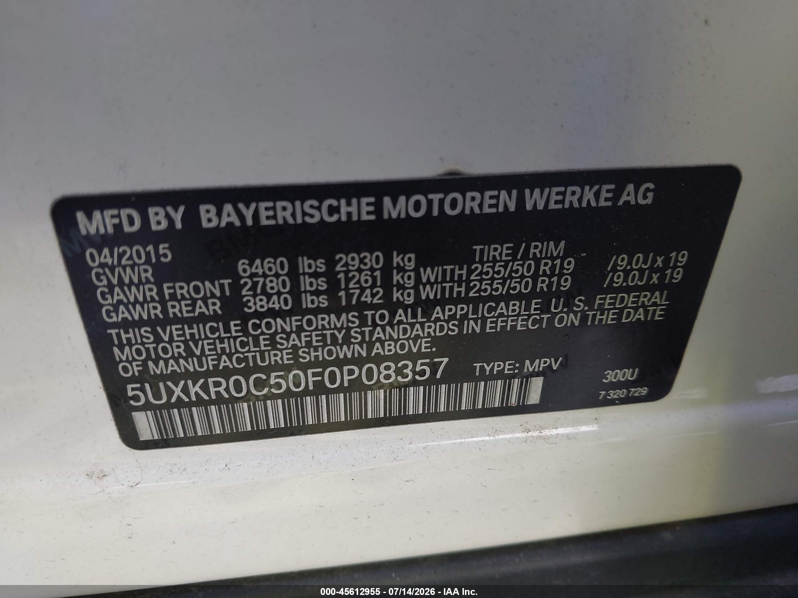 2015 Bmw X5 Xdrive35i White vin: 5UXKR0C50F0P08357