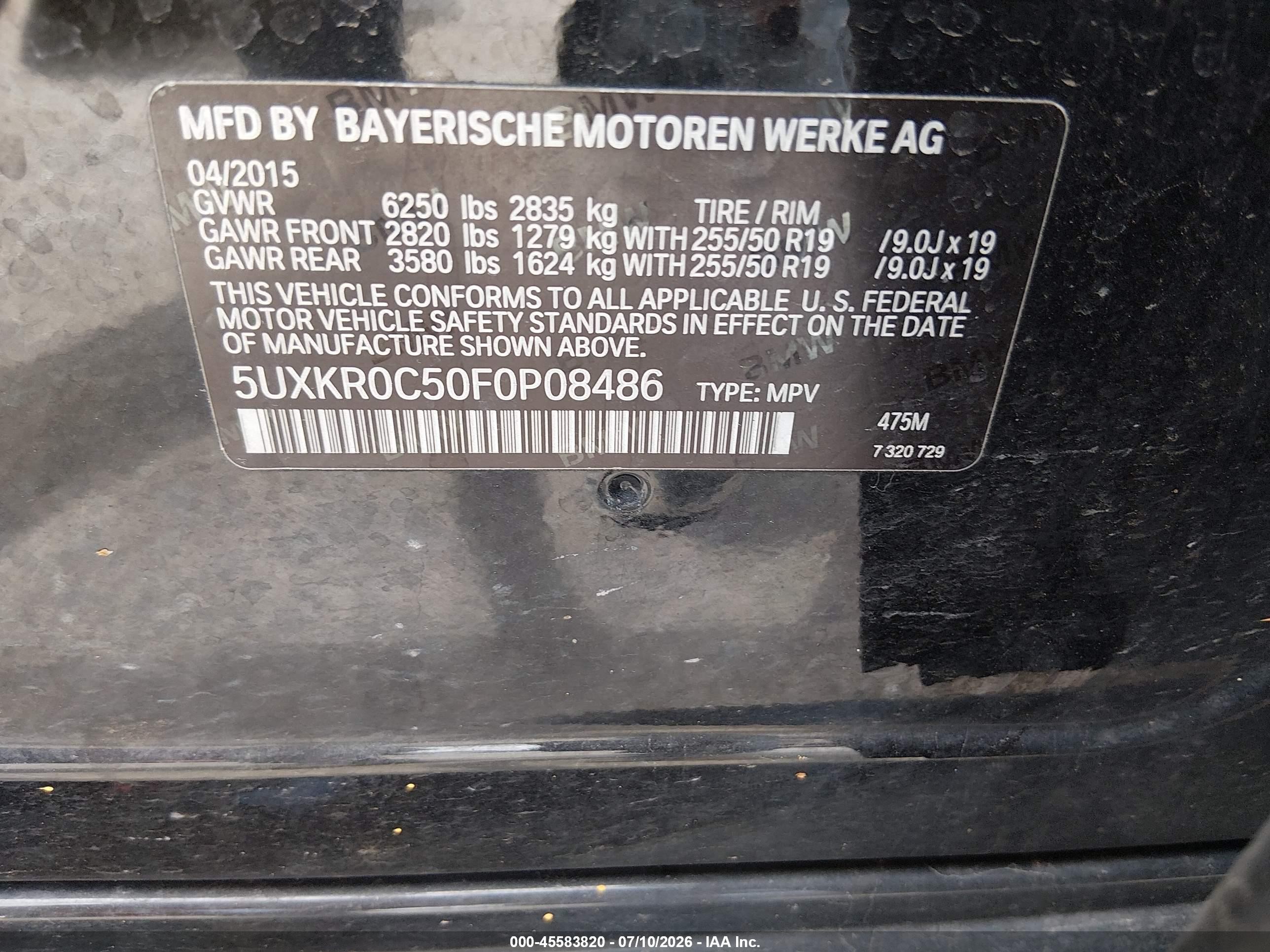 2015 Bmw X5 Xdrive35i vin: 5UXKR0C50F0P08486