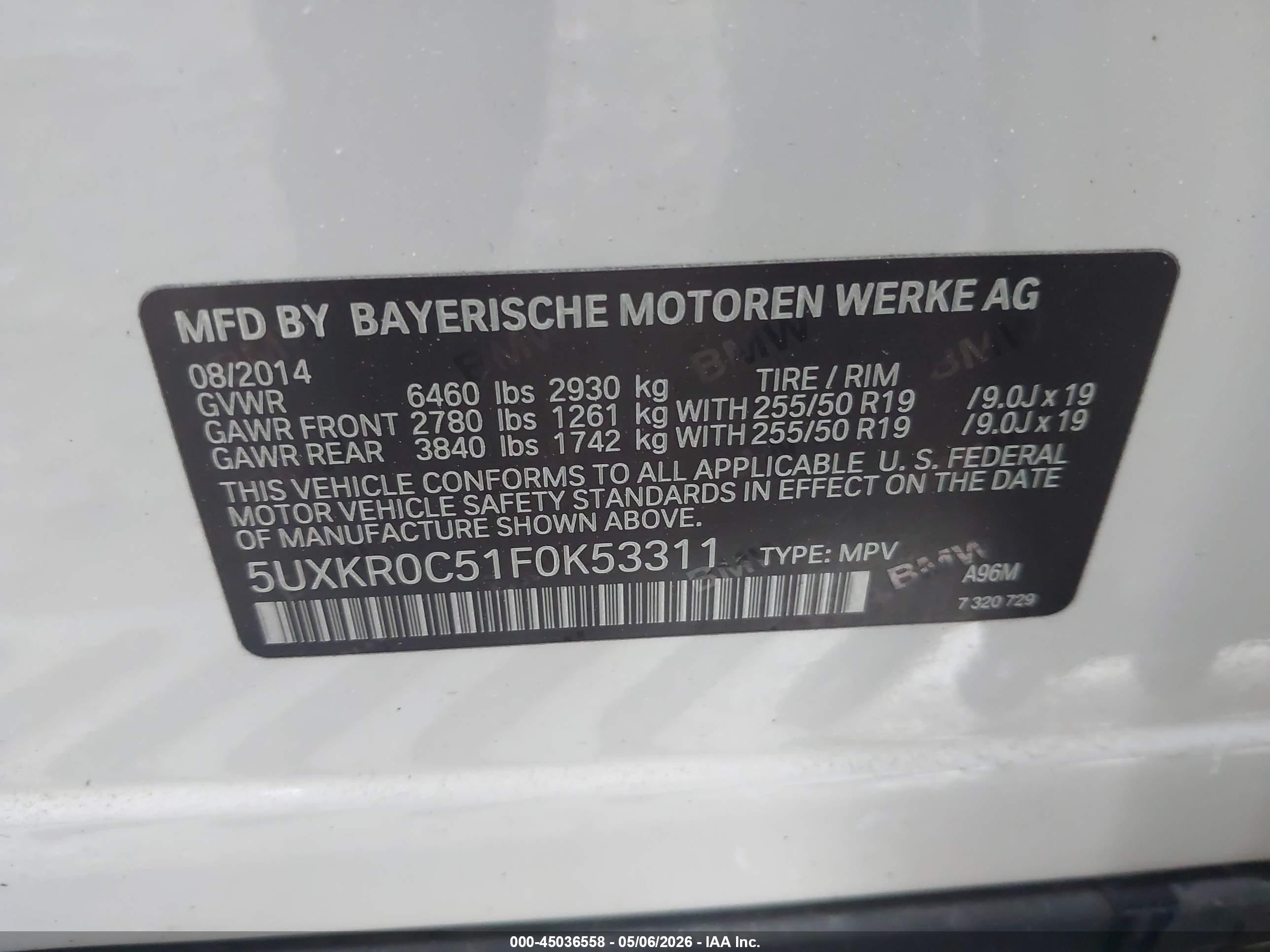 2015 Bmw X5 Xdrive35i White vin: 5UXKR0C51F0K53311