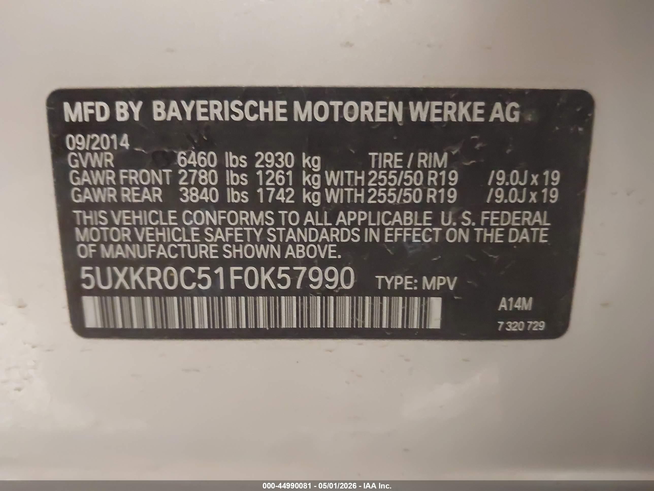 2015 Bmw X5 Xdrive35i Серебряный vin: 5UXKR0C51F0K57990