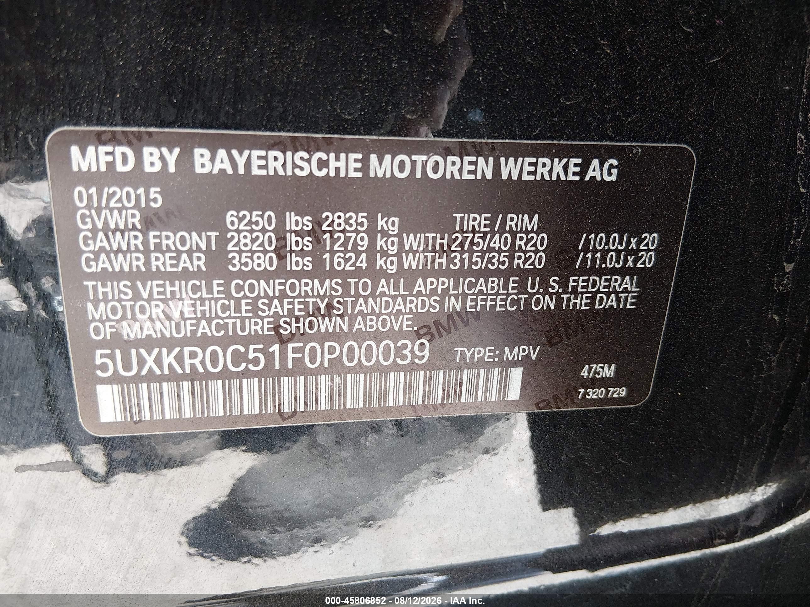 2015 Bmw X5 Xdrive35i Black vin: 5UXKR0C51F0P00039