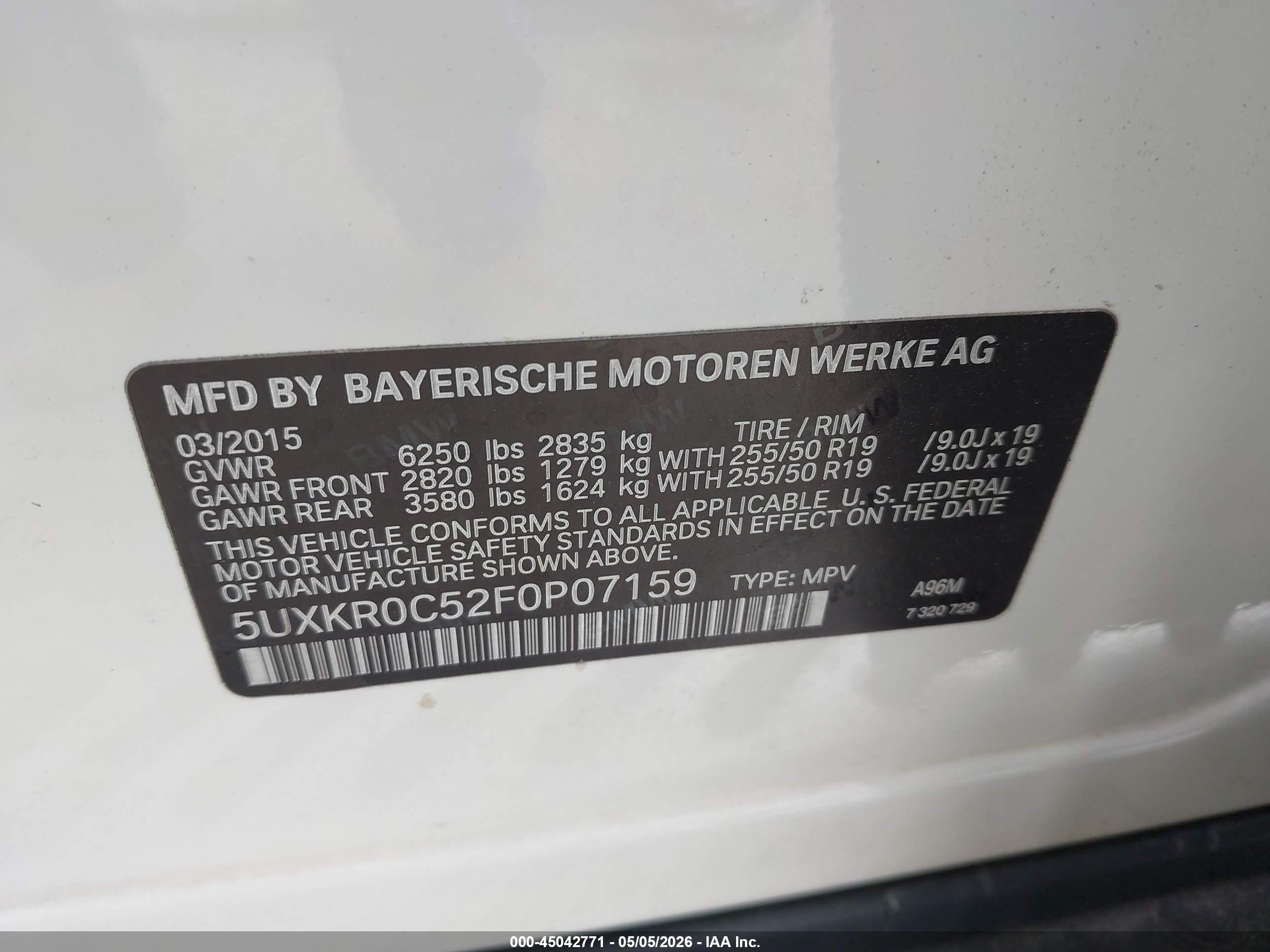 2015 Bmw X5 Xdrive35i White vin: 5UXKR0C52F0P07159
