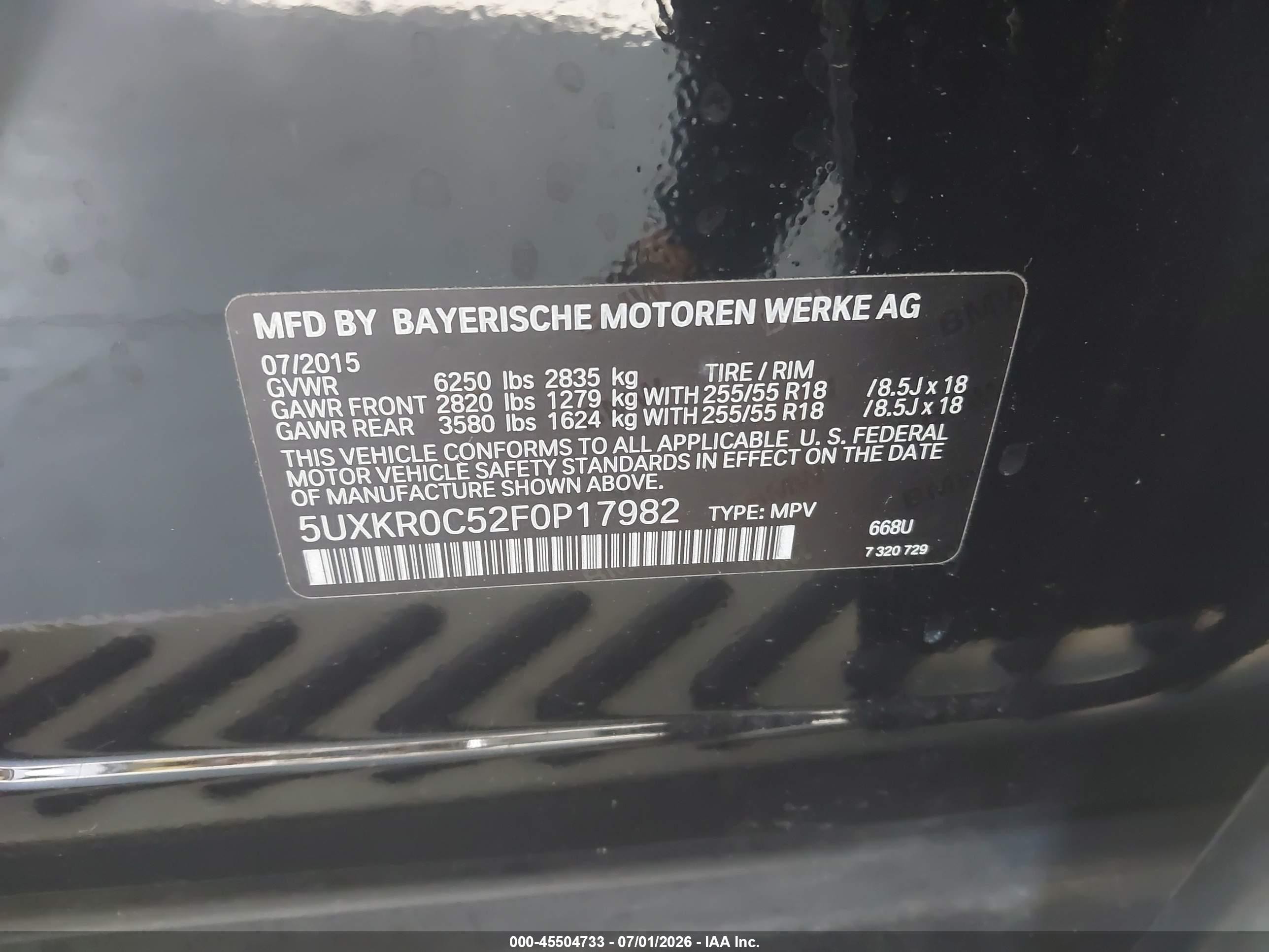 2015 Bmw X5 Xdrive35i Черный vin: 5UXKR0C52F0P17982