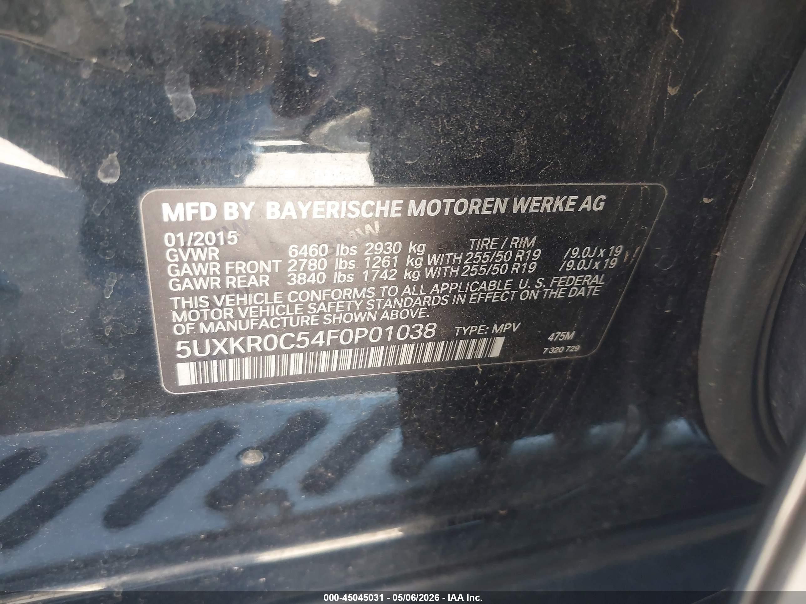 2015 Bmw X5 Xdrive35i Черный vin: 5UXKR0C54F0P01038