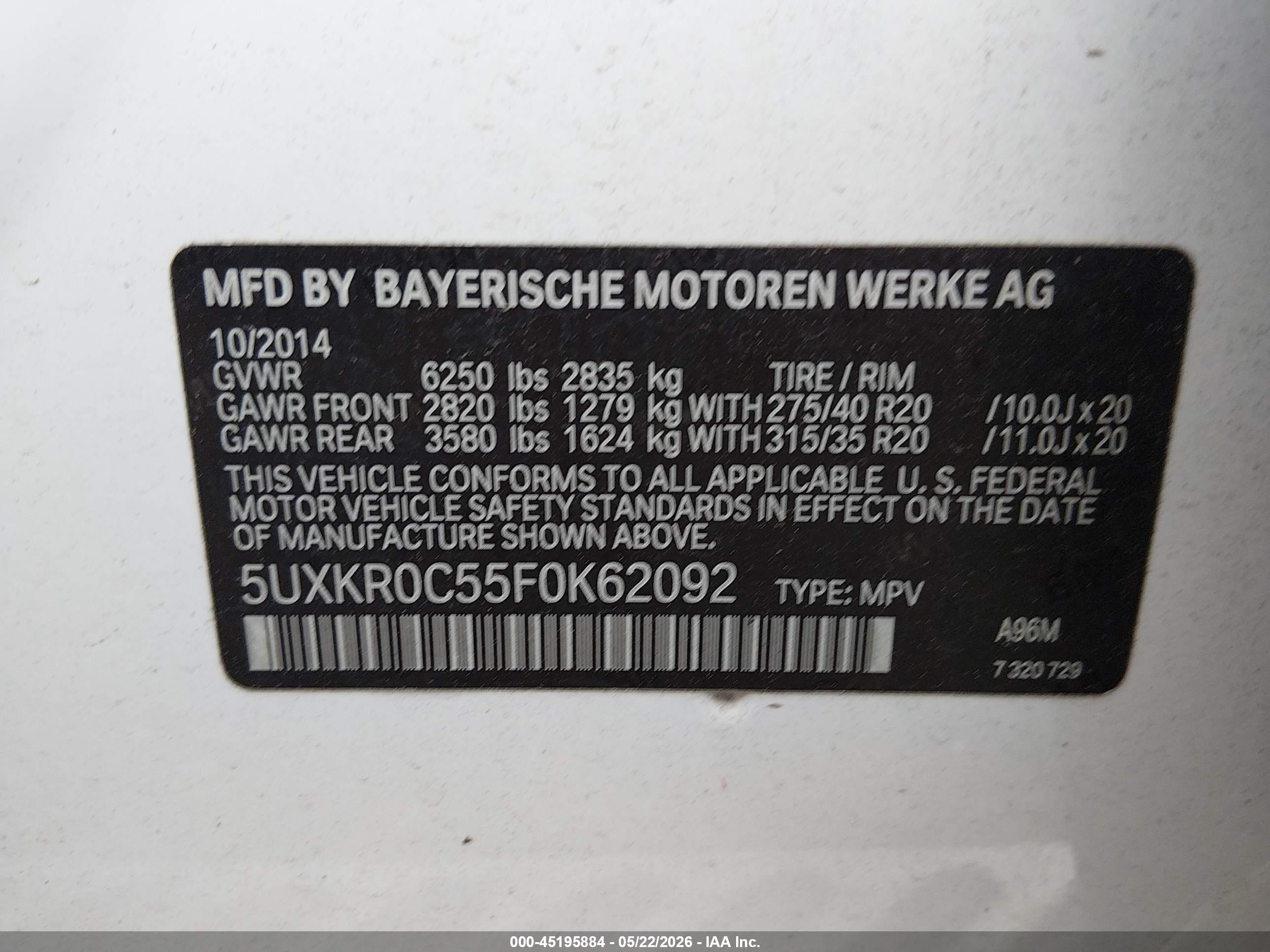 2015 Bmw X5 Xdrive35i White vin: 5UXKR0C55F0K62092