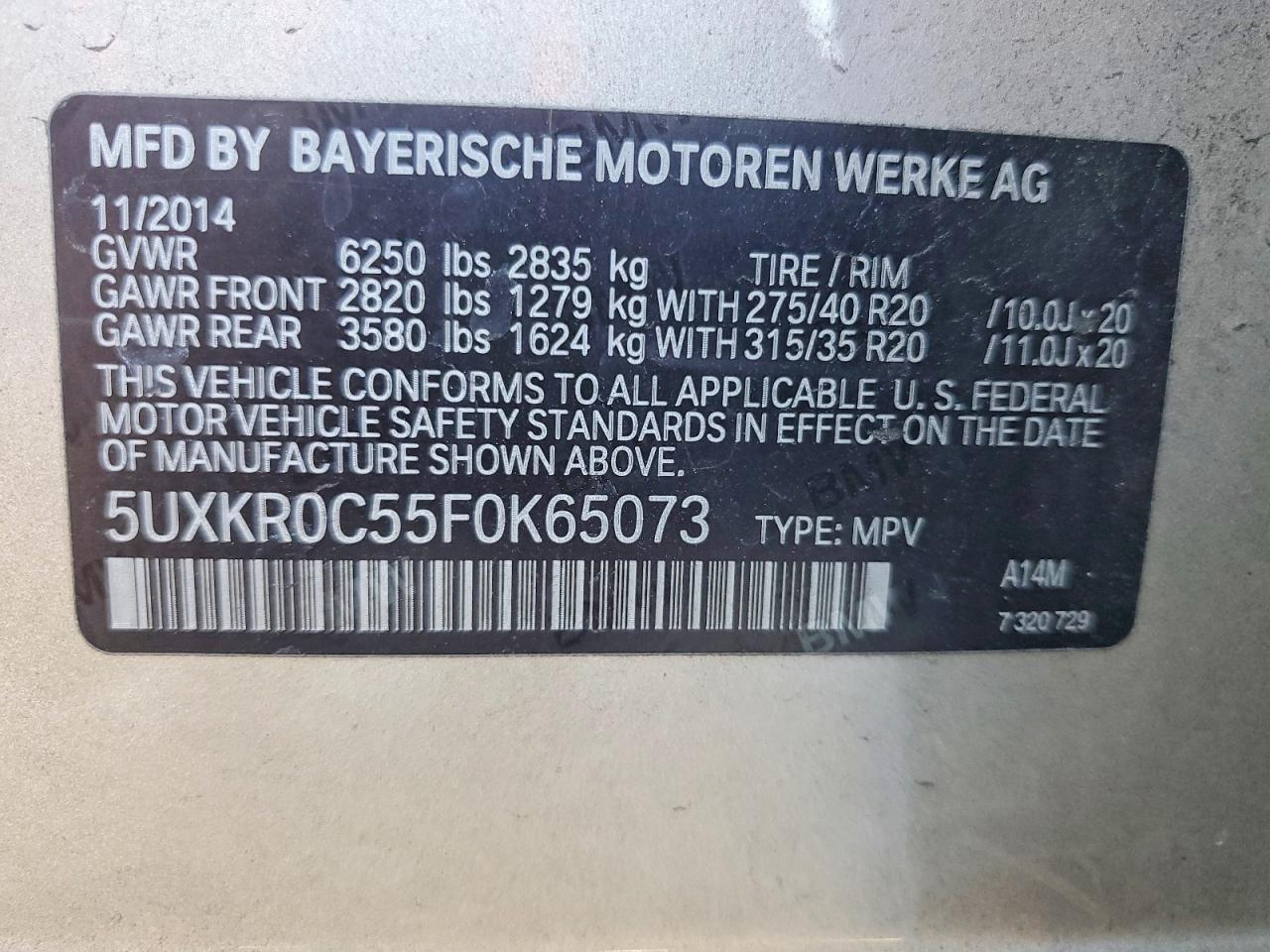 2015 Bmw X5 Silver vin: 5UXKR0C55F0K65073