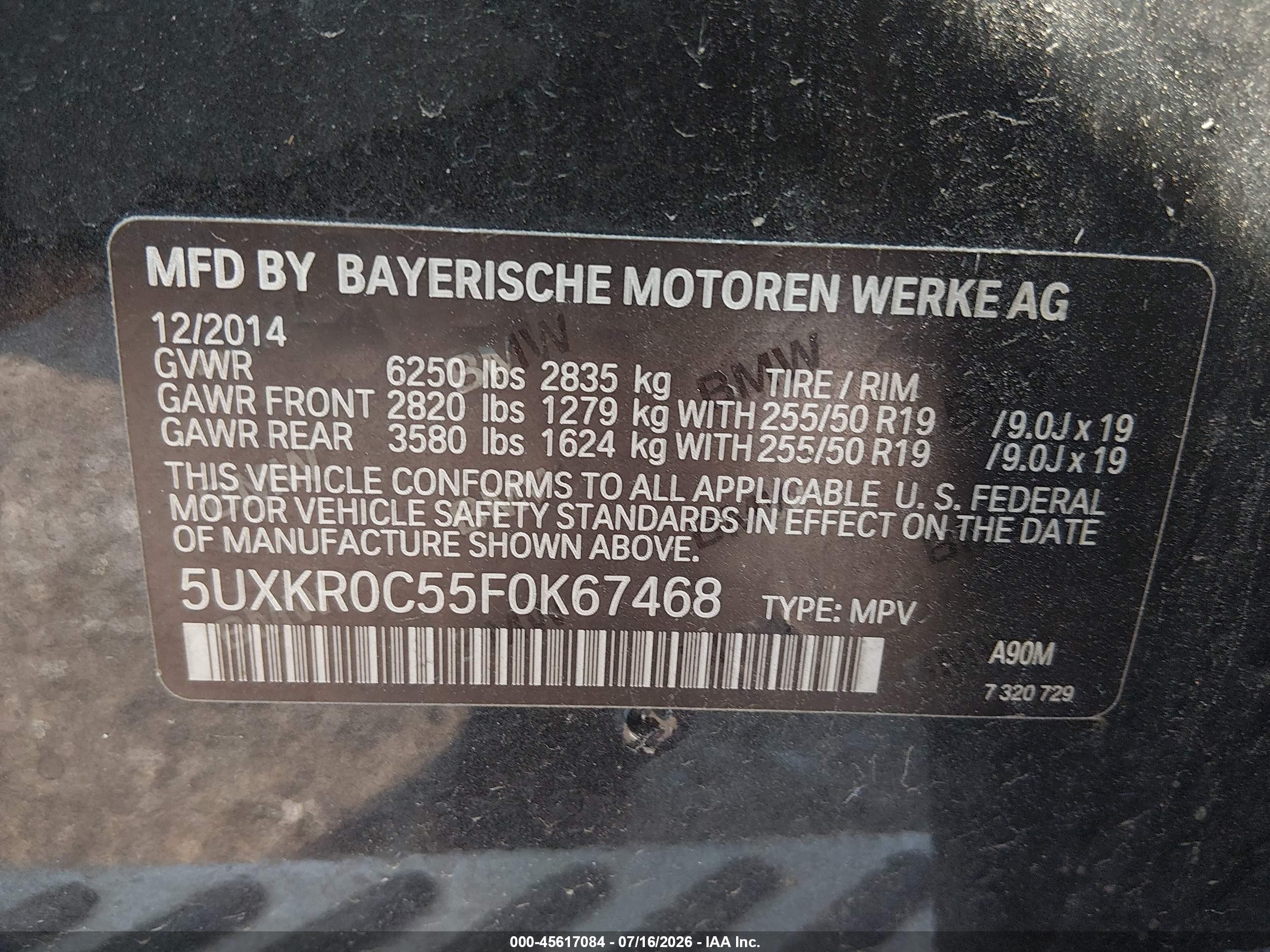 2015 Bmw X5 Xdrive35i Black vin: 5UXKR0C55F0K67468