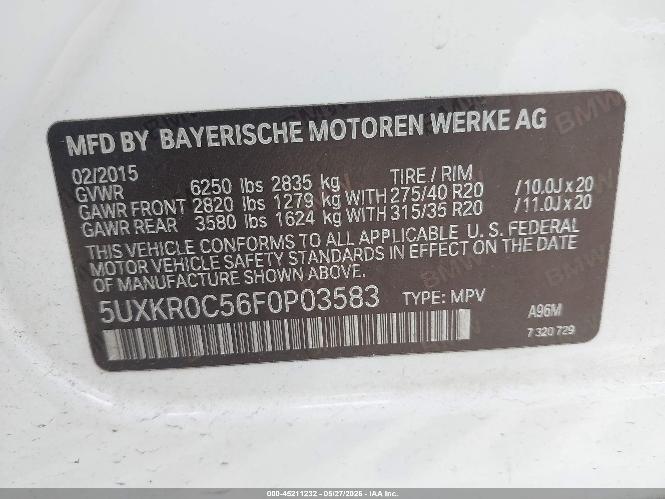 2015 Bmw X5 Xdrive35i White vin: 5UXKR0C56F0P03583