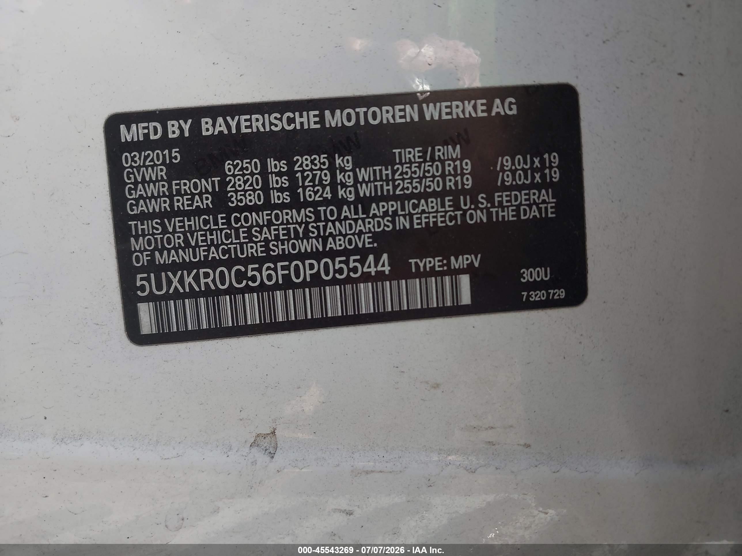 2015 Bmw X5 Xdrive35i White vin: 5UXKR0C56F0P05544