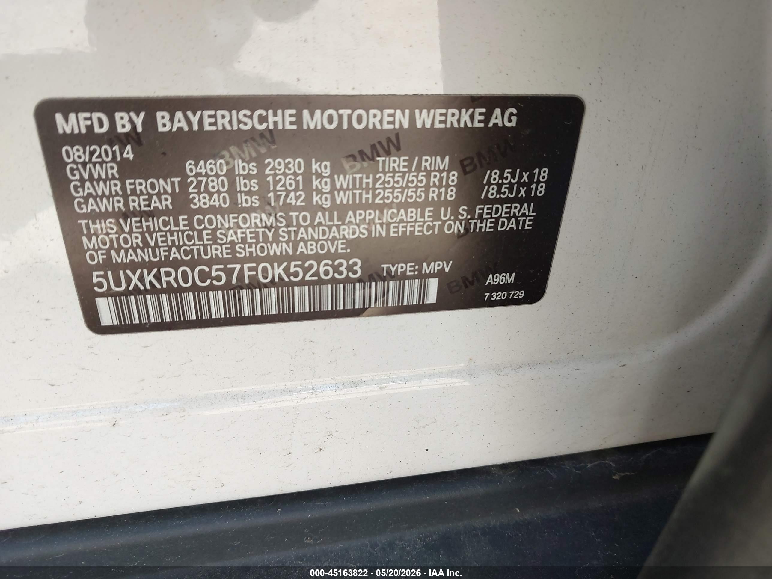 2015 Bmw X5 Xdrive35i White vin: 5UXKR0C57F0K52633