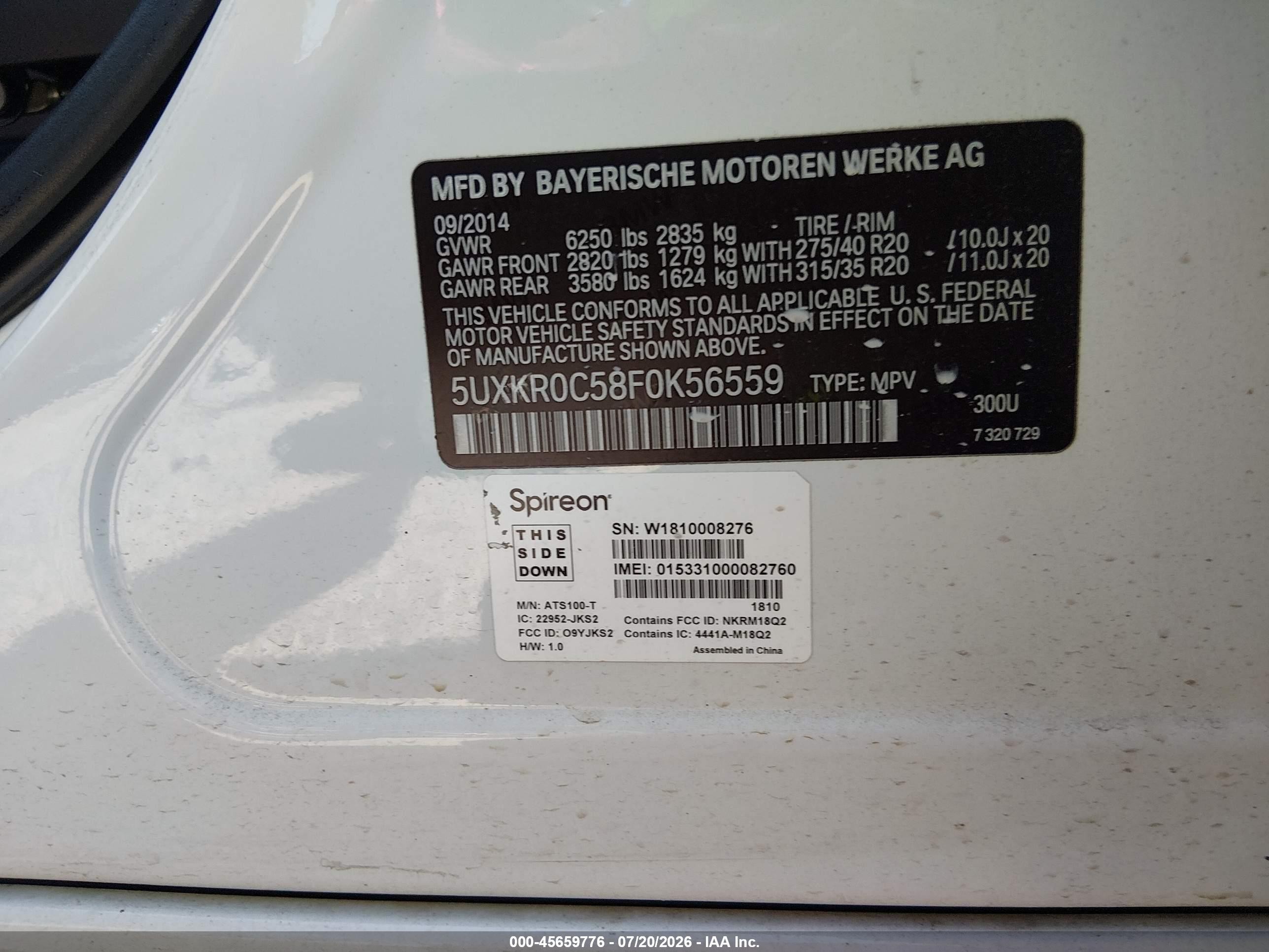 2015 Bmw X5 Xdrive35i White vin: 5UXKR0C58F0K56559