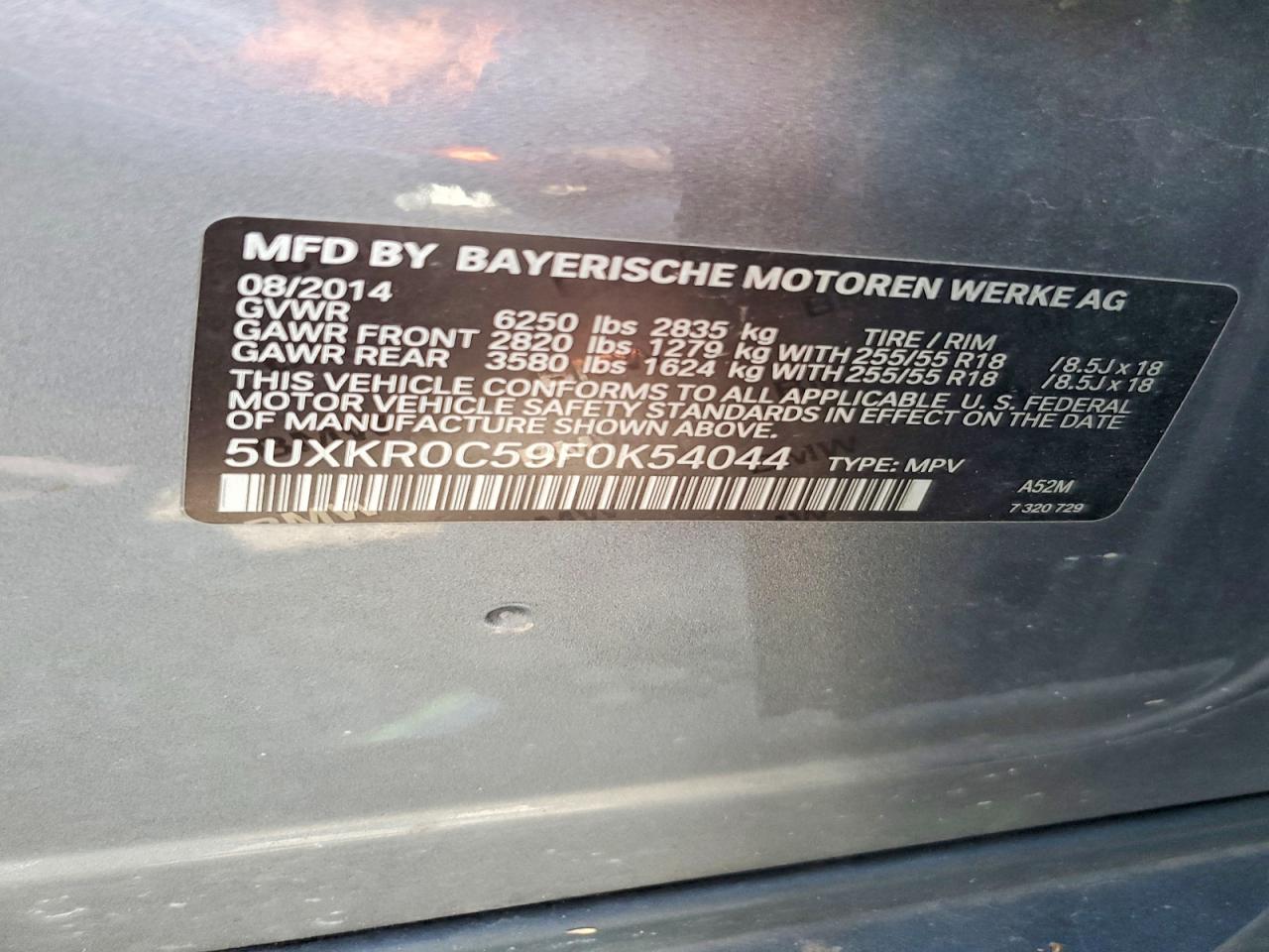 2015 Bmw X5 Xdrive35i Серый vin: 5UXKR0C59F0K54044