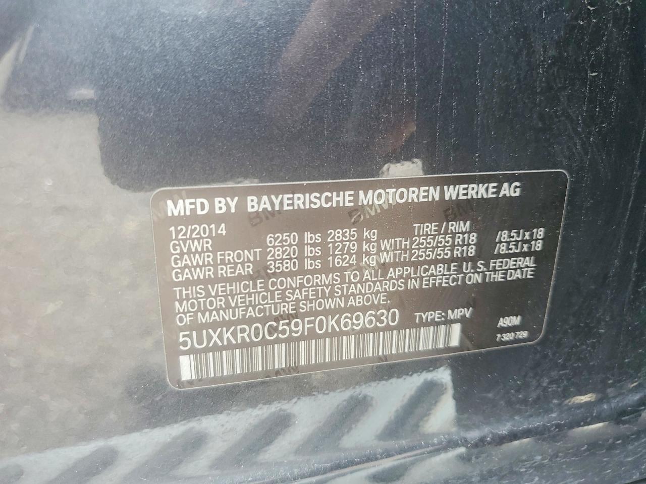 2015 Bmw X5 Xdrive35i Charcoal vin: 5UXKR0C59F0K69630