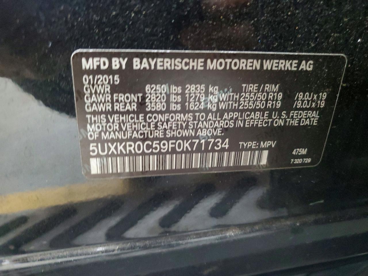 2015 Bmw X5 Xdrive35i Черный vin: 5UXKR0C59F0K71734