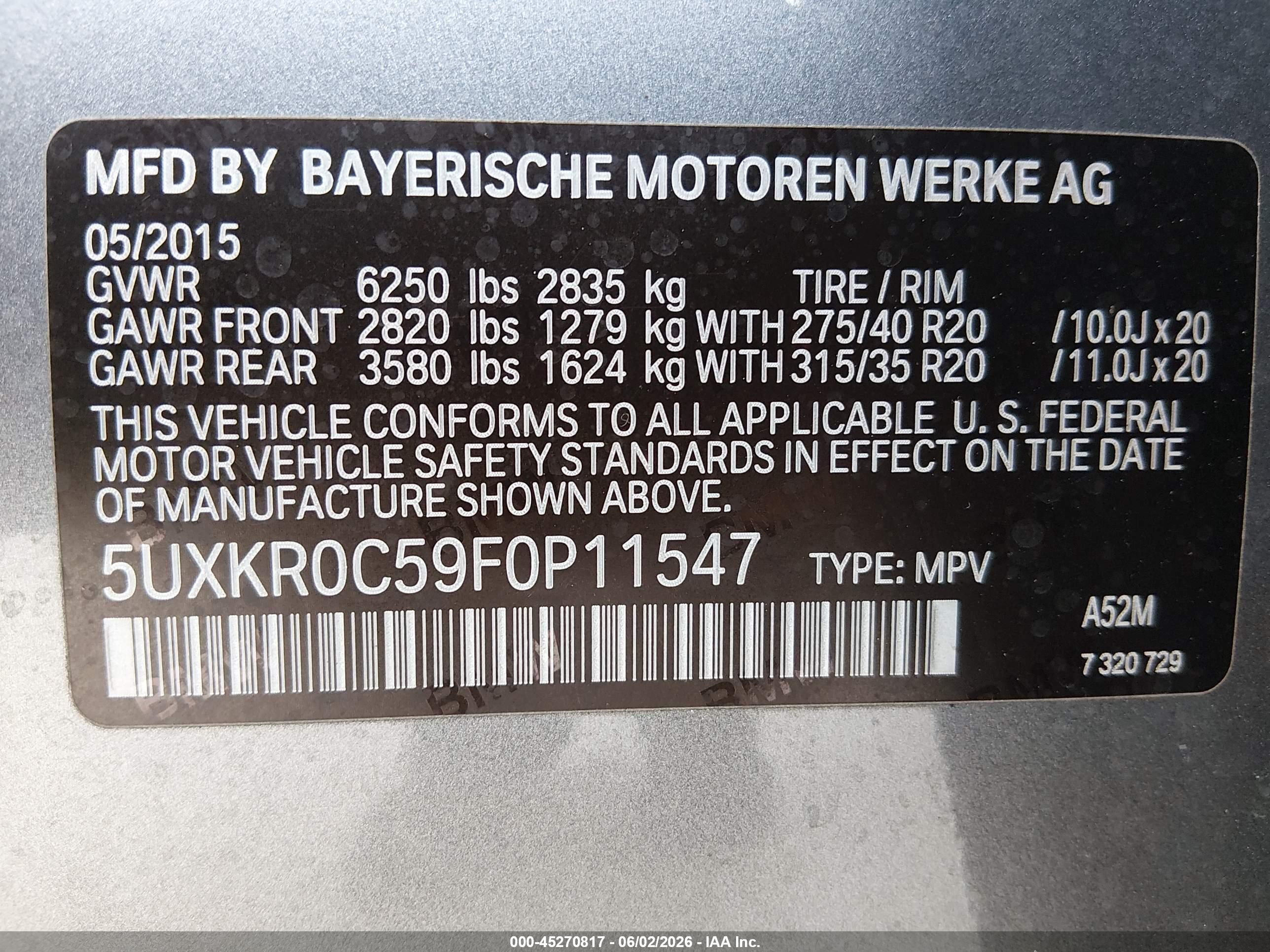 2015 Bmw X5 Xdrive35i Gray vin: 5UXKR0C59F0P11547