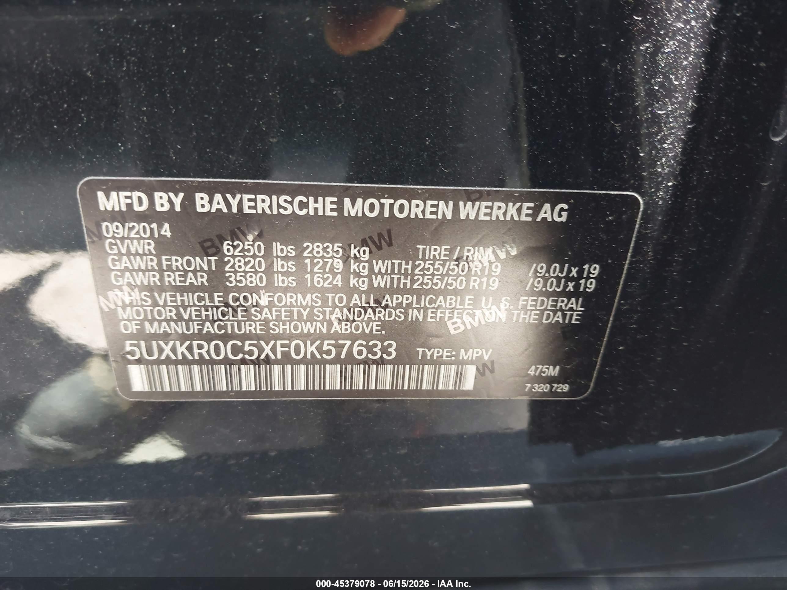 2015 Bmw X5 Xdrive35i Black vin: 5UXKR0C5XF0K57633