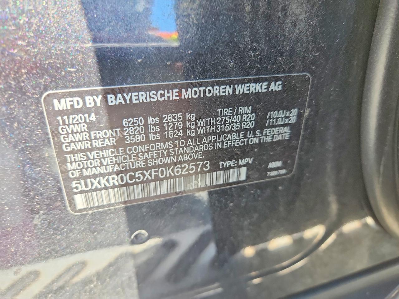 2015 Bmw X5 Xdrive35i Серый vin: 5UXKR0C5XF0K62573