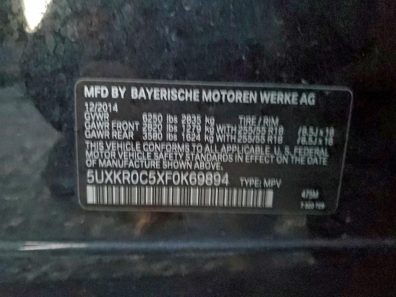 2015 Bmw X5 Xdrive35i Black vin: 5UXKR0C5XF0K69894