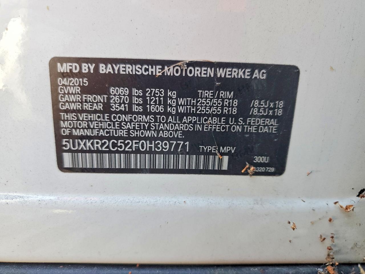 2015 Bmw X5 Sdrive35i Белый vin: 5UXKR2C52F0H39771