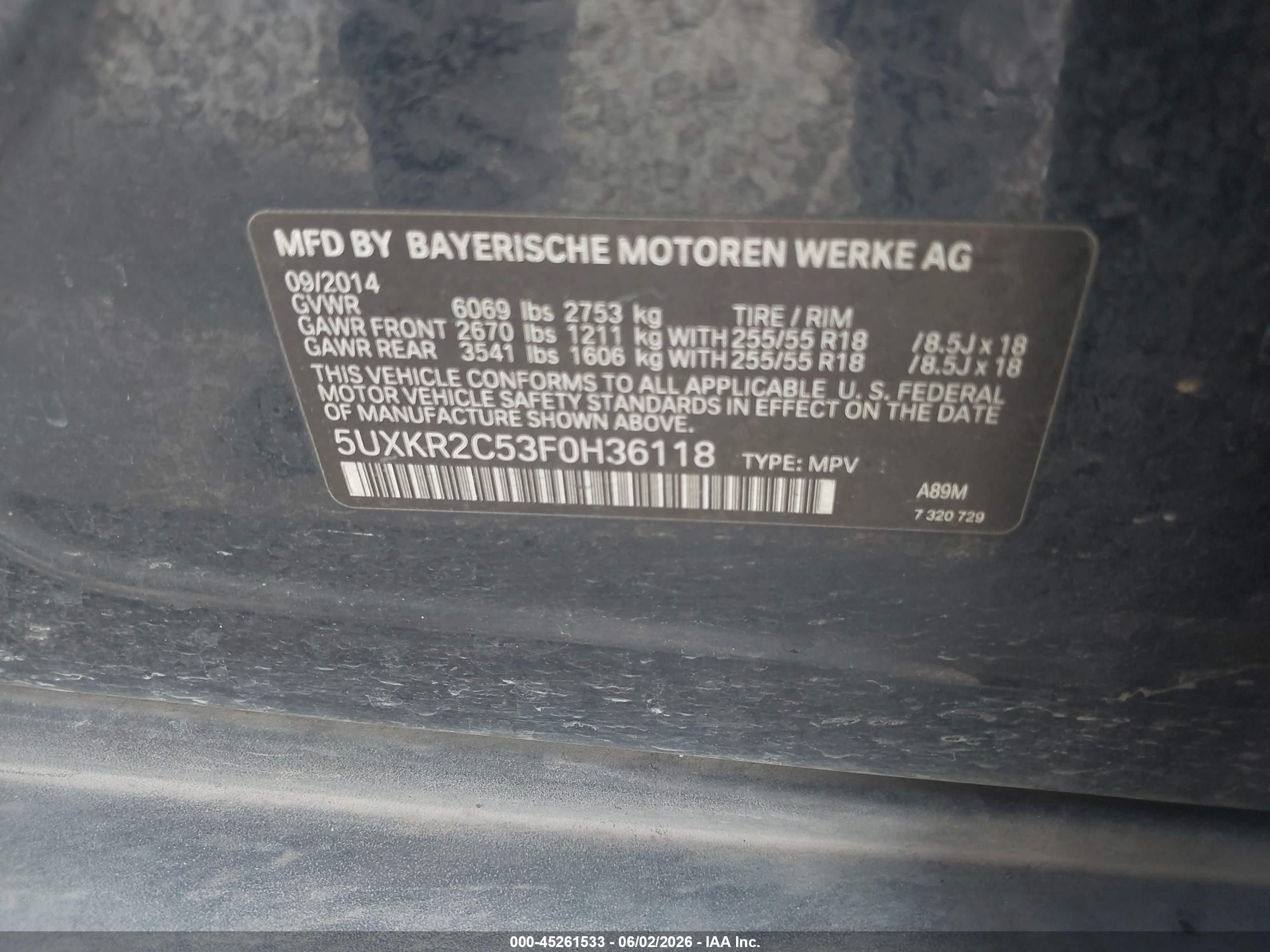 2015 Bmw X5 Sdrive35i Blue vin: 5UXKR2C53F0H36118