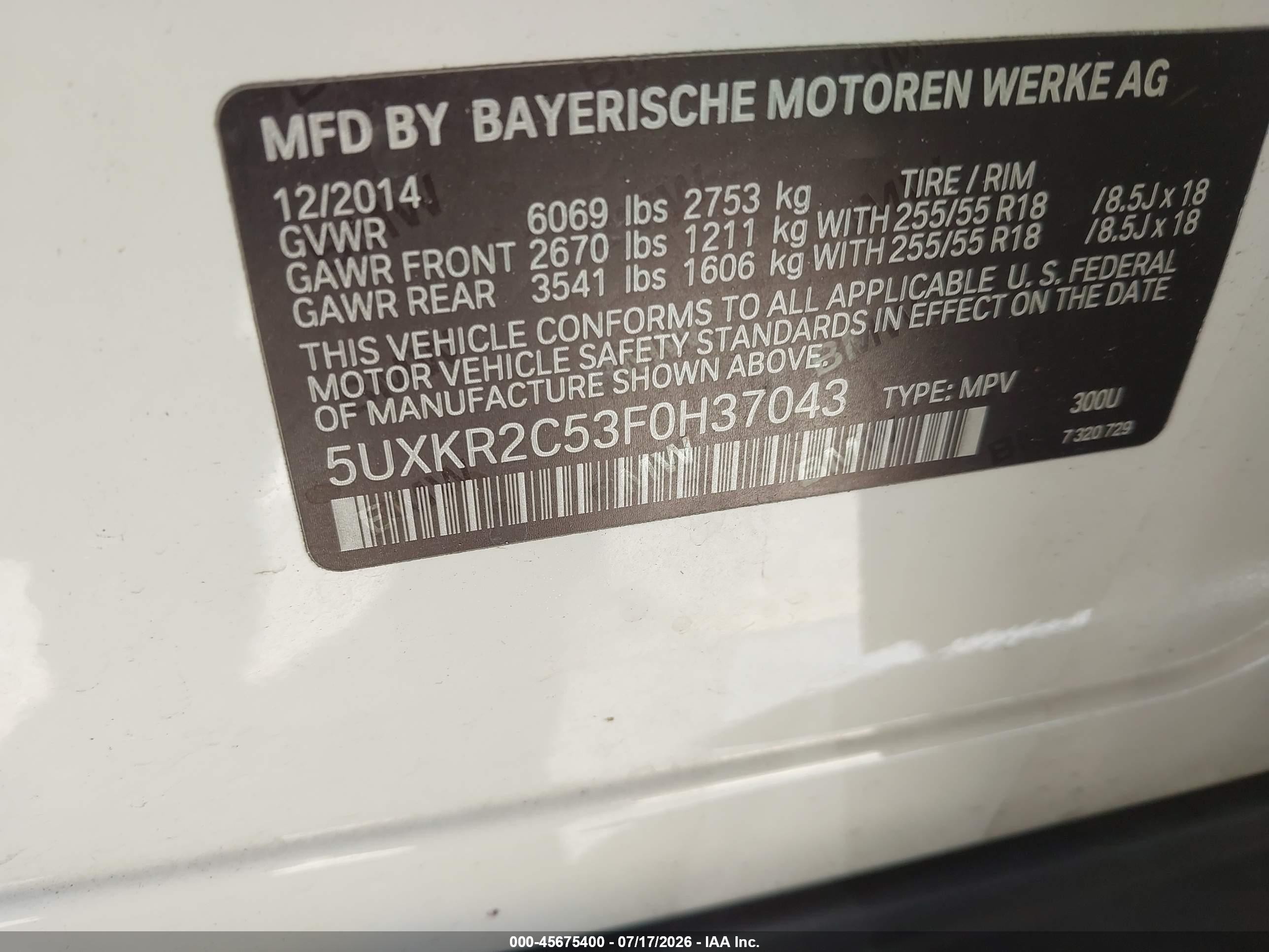 2015 Bmw X5 Sdrive35i White vin: 5UXKR2C53F0H37043