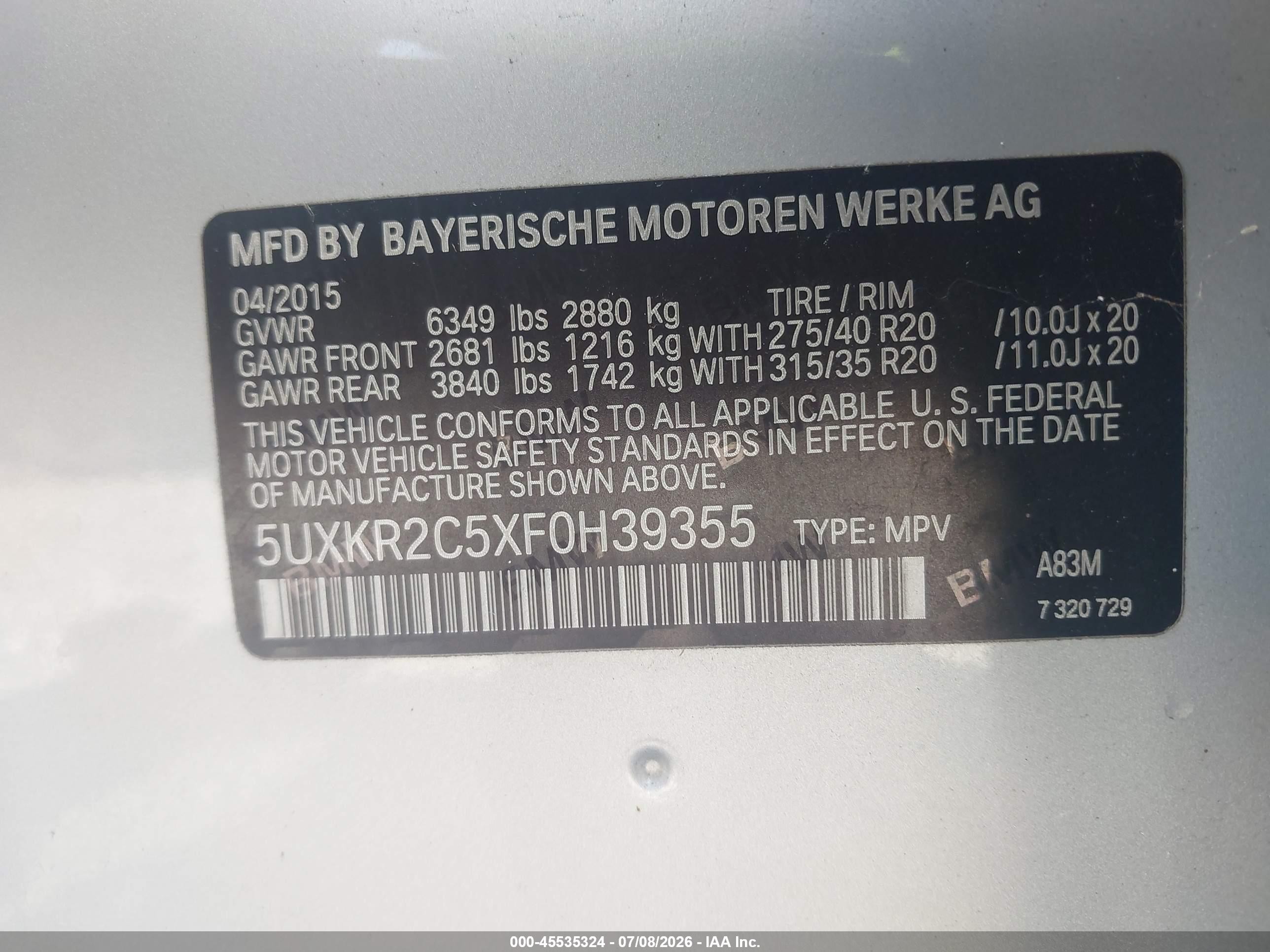 2015 Bmw X5 Sdrive35i Silver vin: 5UXKR2C5XF0H39355