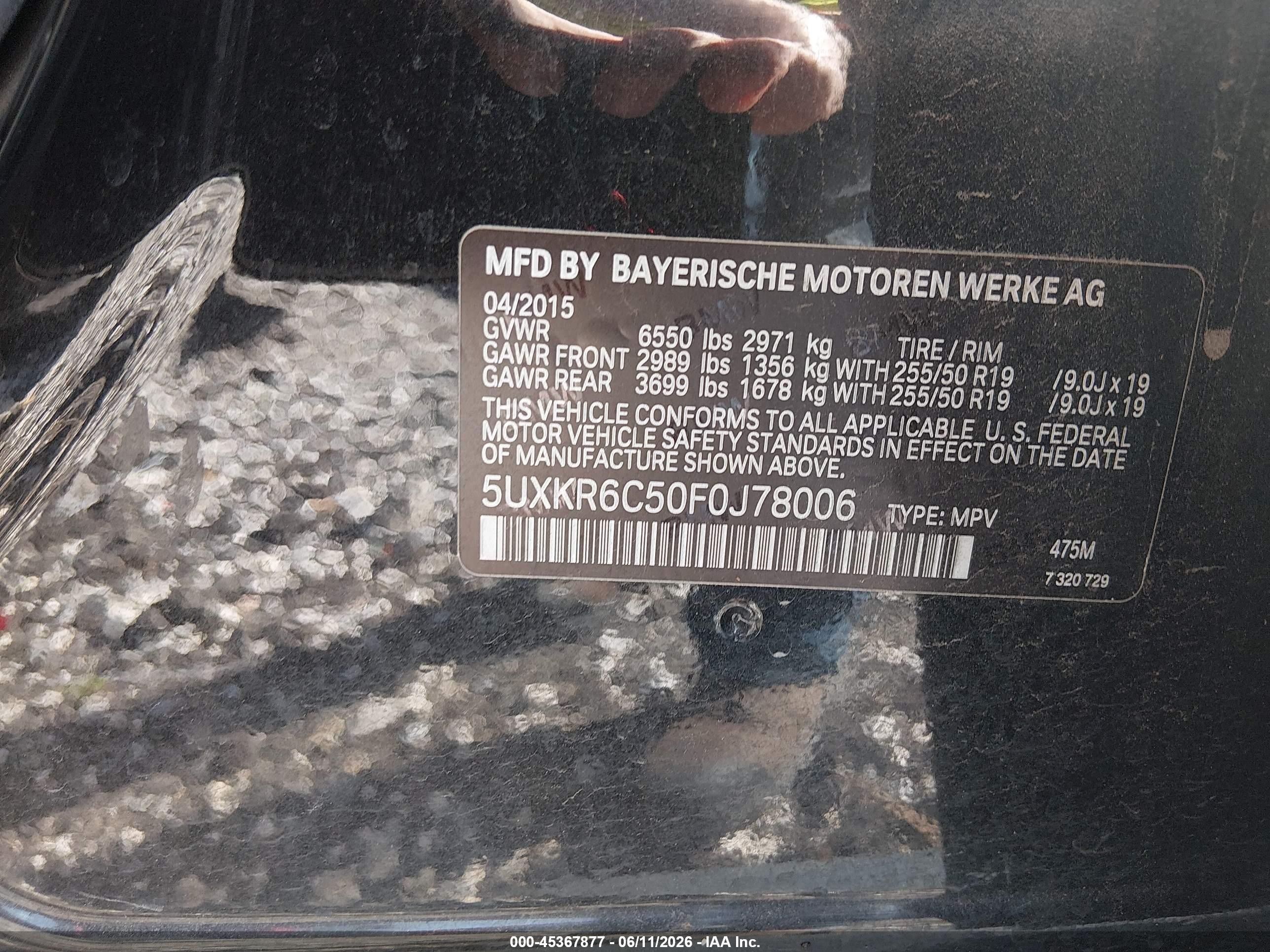 2015 Bmw X5 Xdrive50i Черный vin: 5UXKR6C50F0J78006