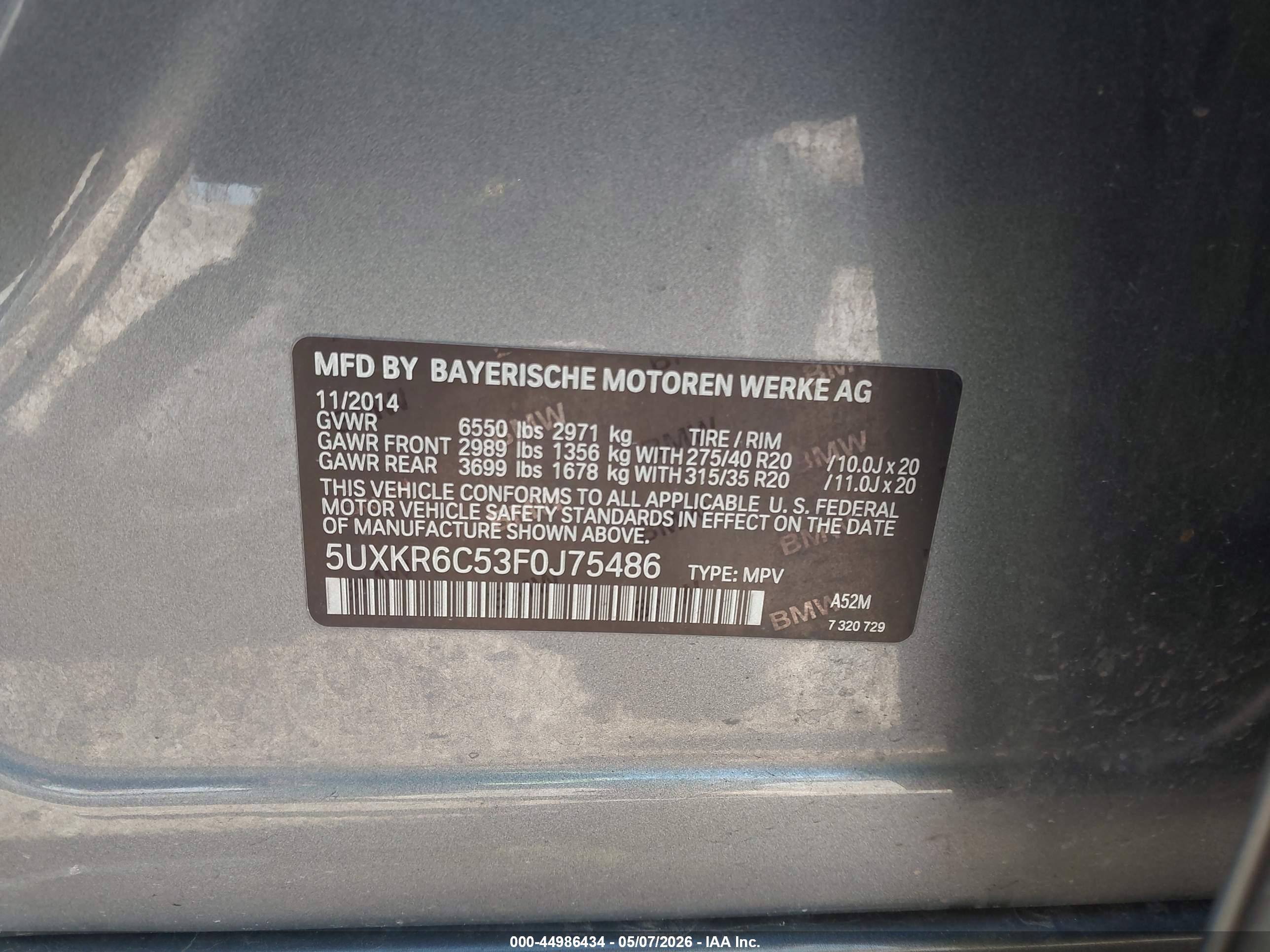 2015 Bmw X5 Xdrive50i Gray vin: 5UXKR6C53F0J75486