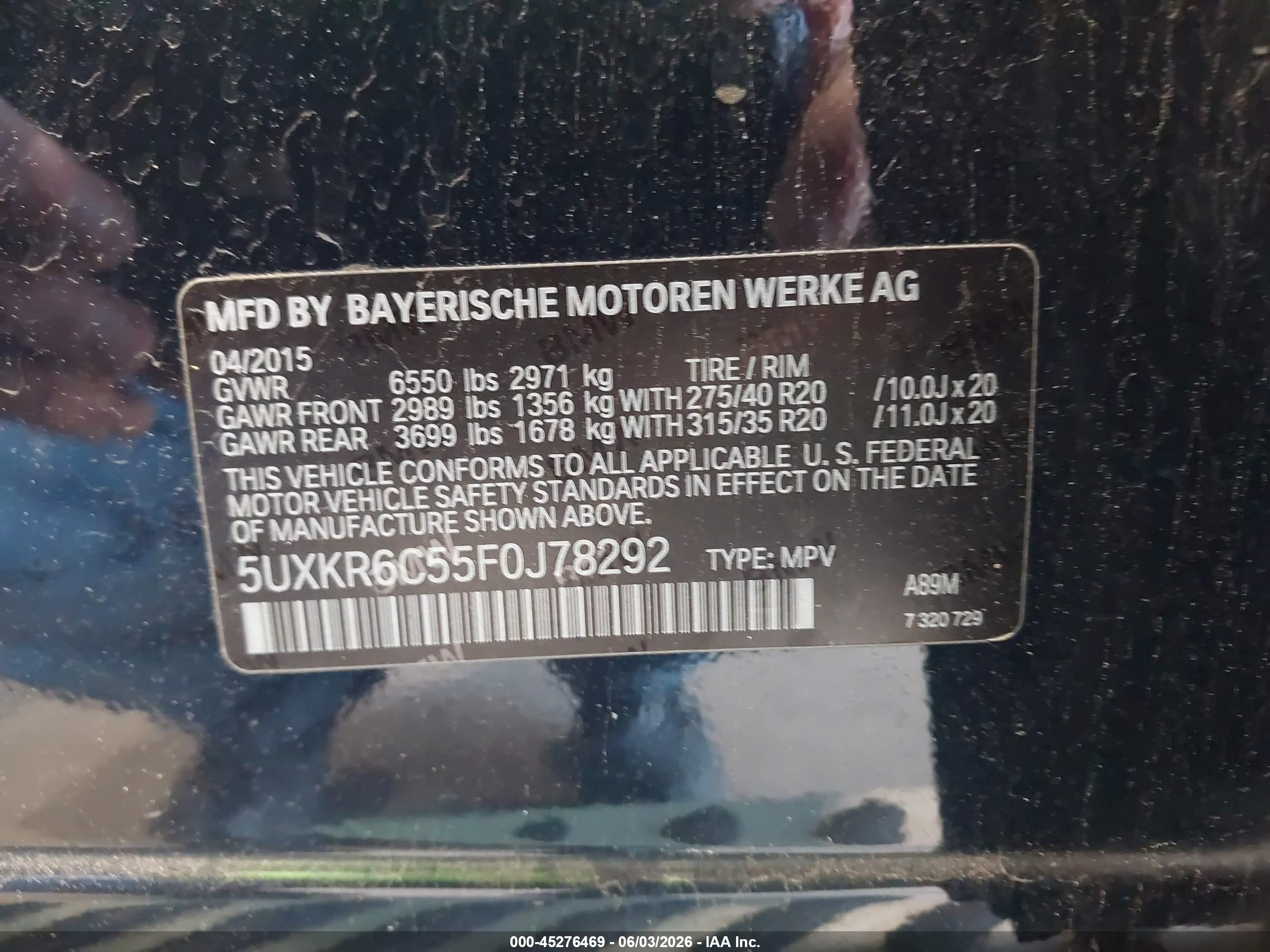 2015 Bmw X5 Xdrive50i Navy vin: 5UXKR6C55F0J78292