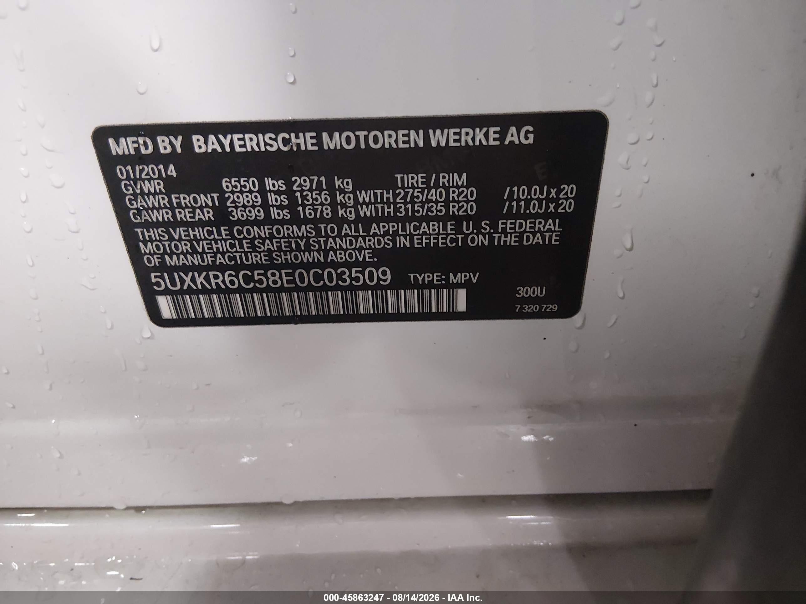 2014 Bmw X5 Xdrive50i White vin: 5UXKR6C58E0C03509