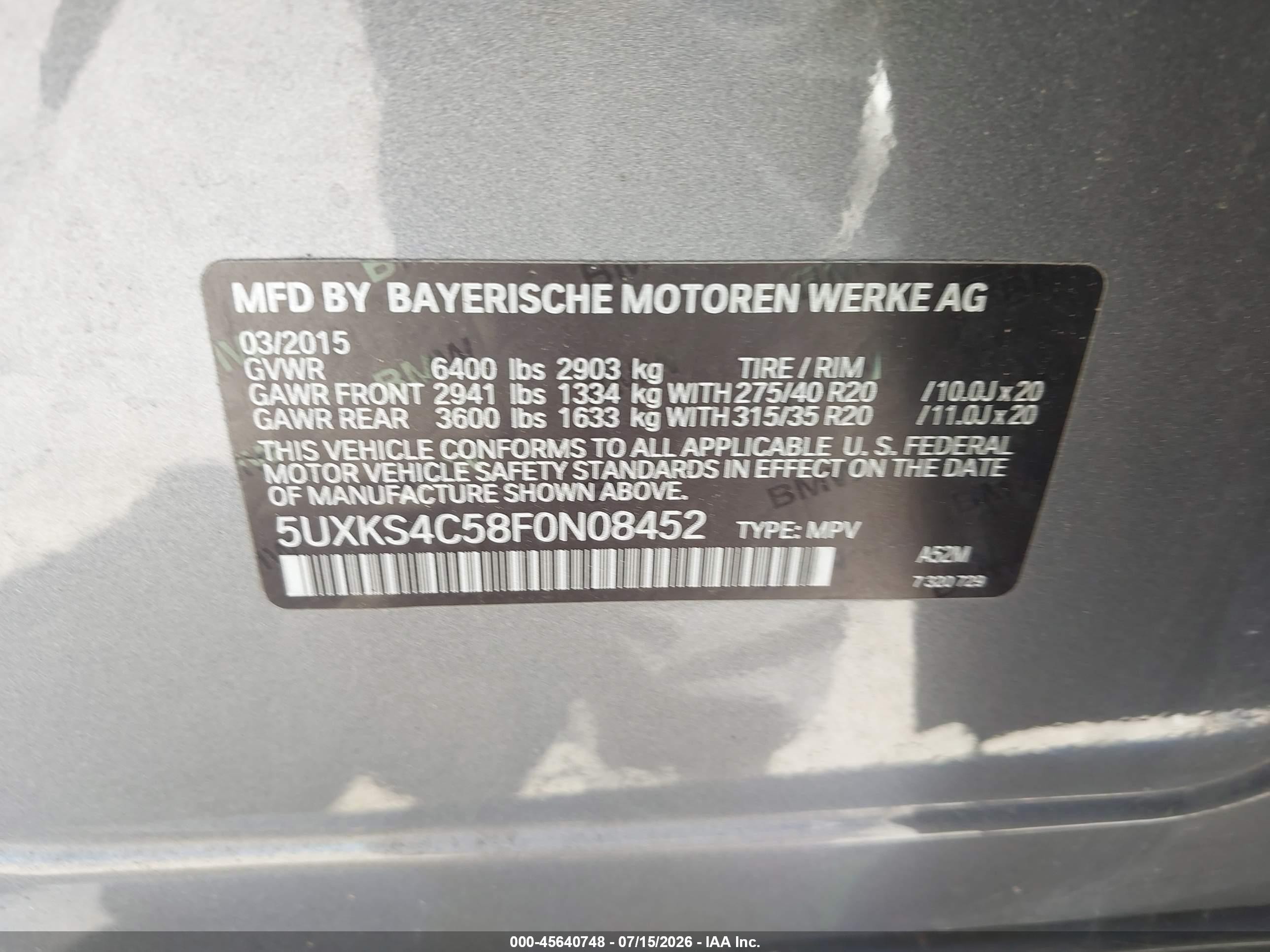 2015 Bmw X5 Xdrive35d Gray vin: 5UXKS4C58F0N08452