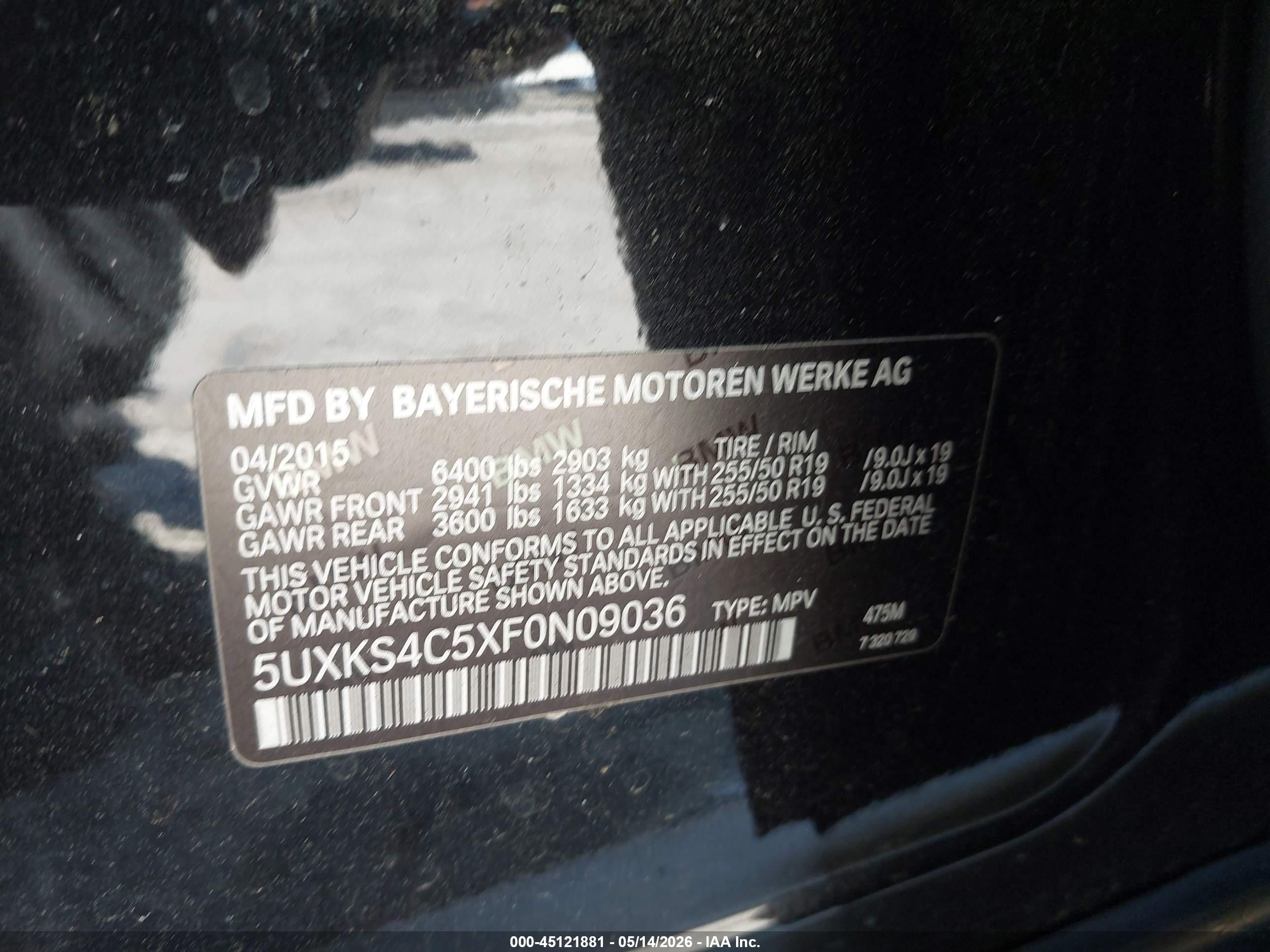 2015 Bmw X5 Xdrive35d Black vin: 5UXKS4C5XF0N09036