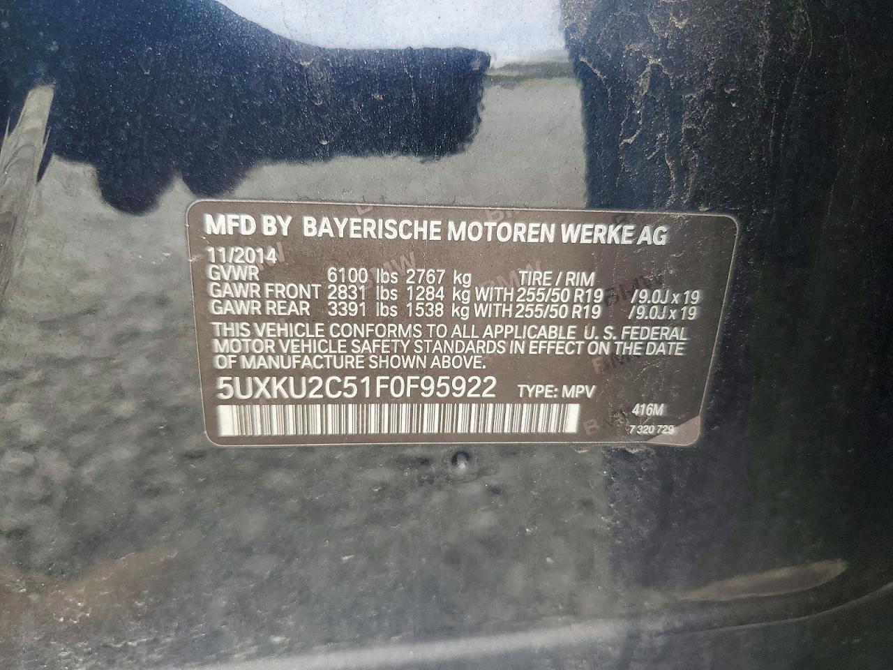 2015 Bmw X6 Xdrive35i Charcoal vin: 5UXKU2C51F0F95922