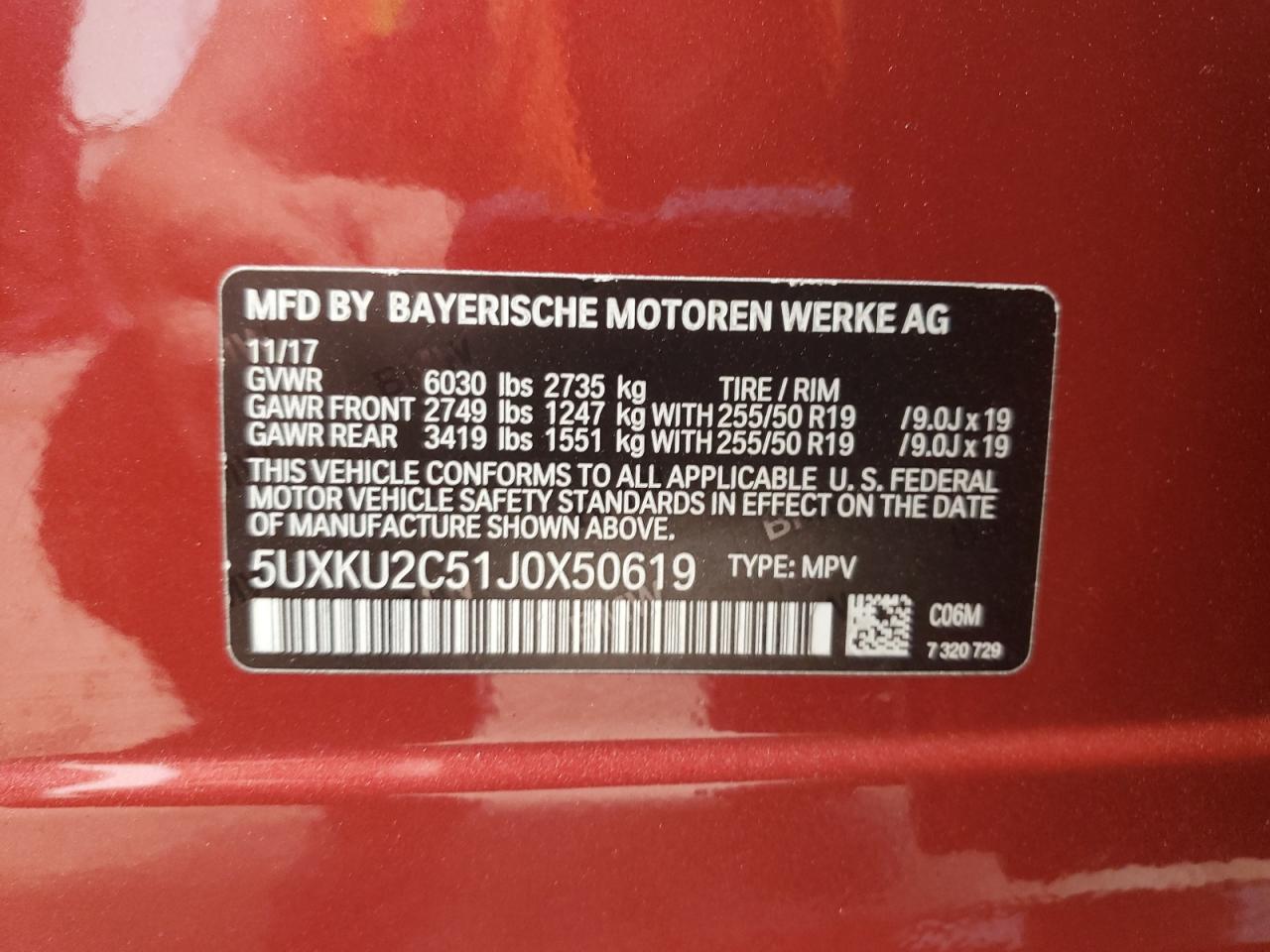 2018 Bmw X6 Xdrive35i Red vin: 5UXKU2C51J0X50619