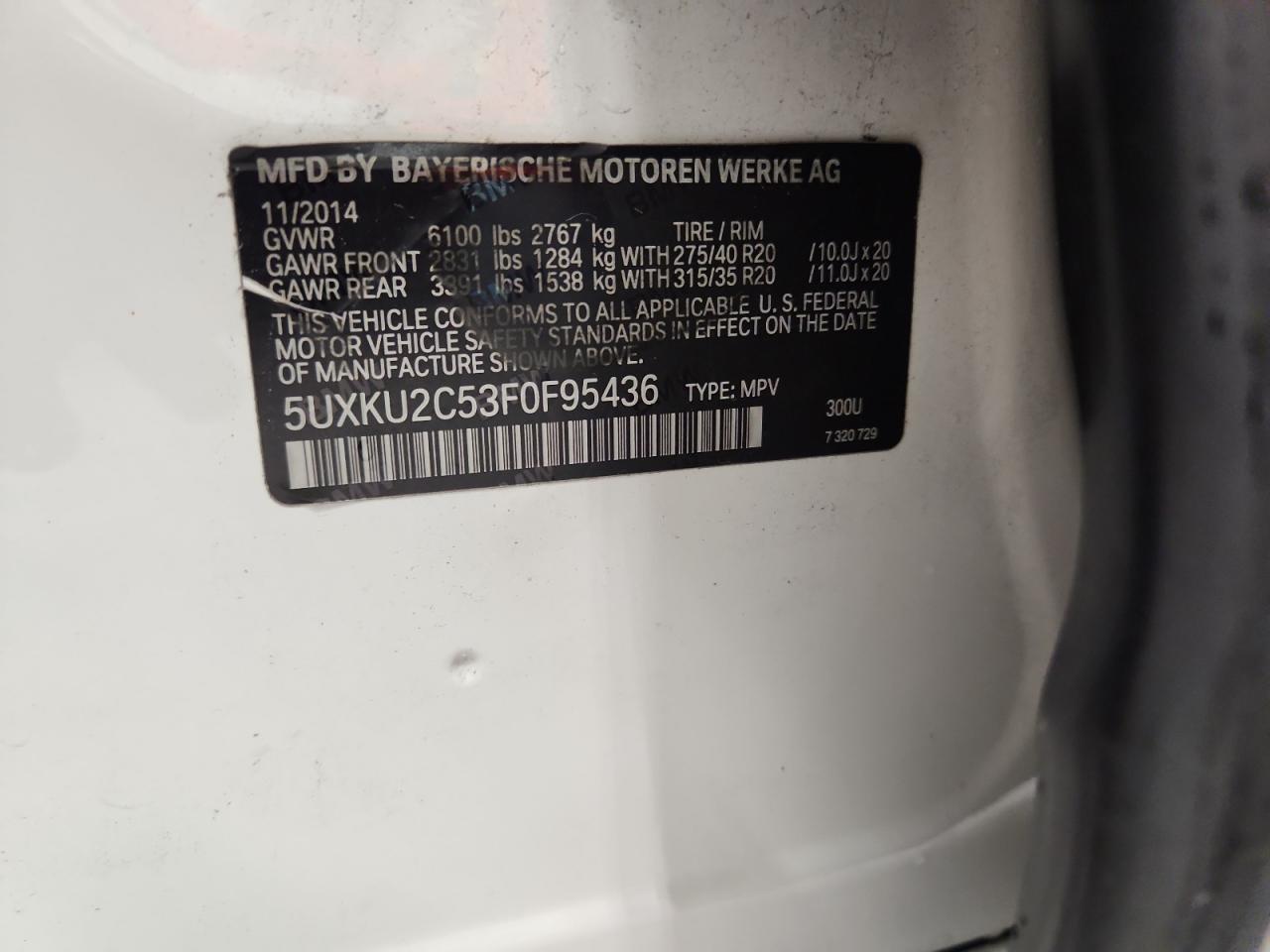 2015 Bmw X6 Xdrive35i White vin: 5UXKU2C53F0F95436