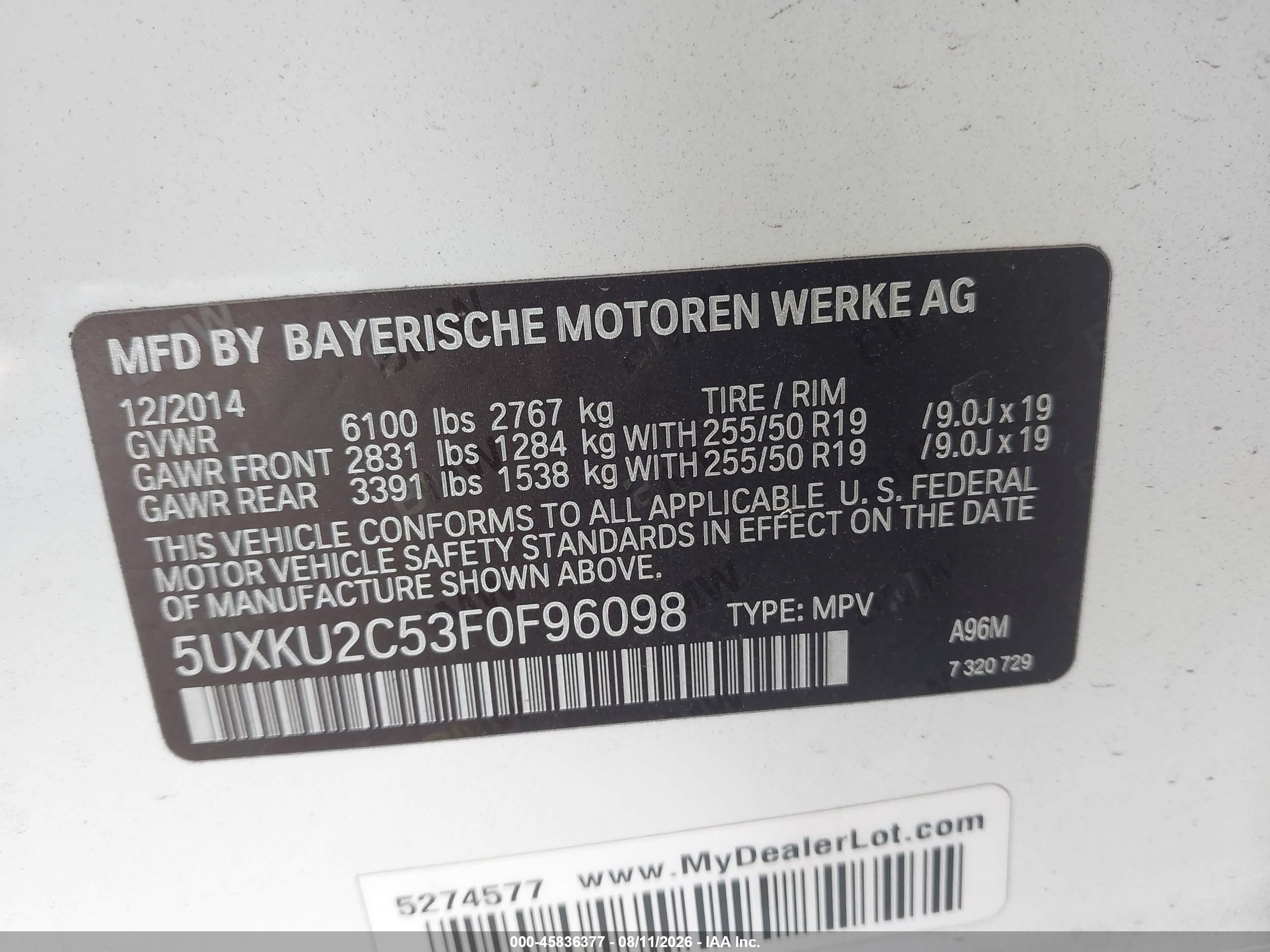 2015 Bmw X6 Xdrive35i White vin: 5UXKU2C53F0F96098