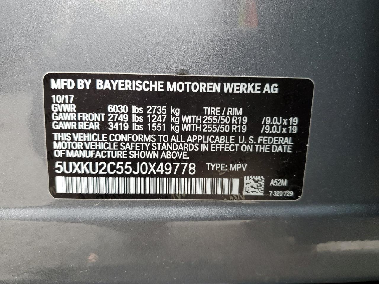 2018 Bmw X6 Xdrive35i Серый vin: 5UXKU2C55J0X49778