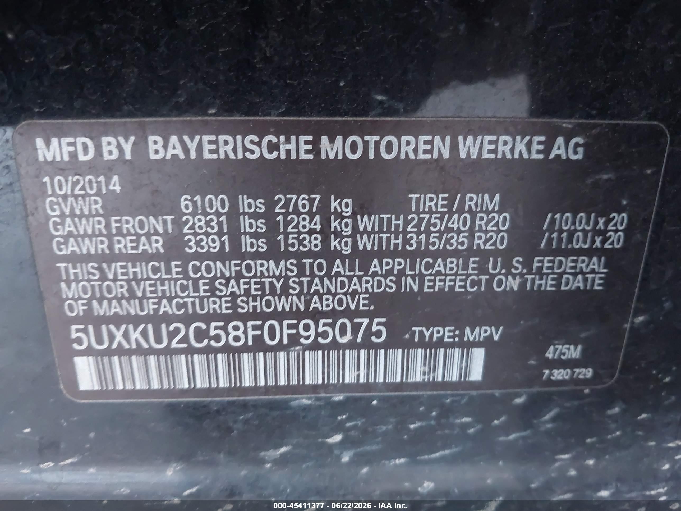 2015 Bmw X6 Xdrive35i Black vin: 5UXKU2C58F0F95075