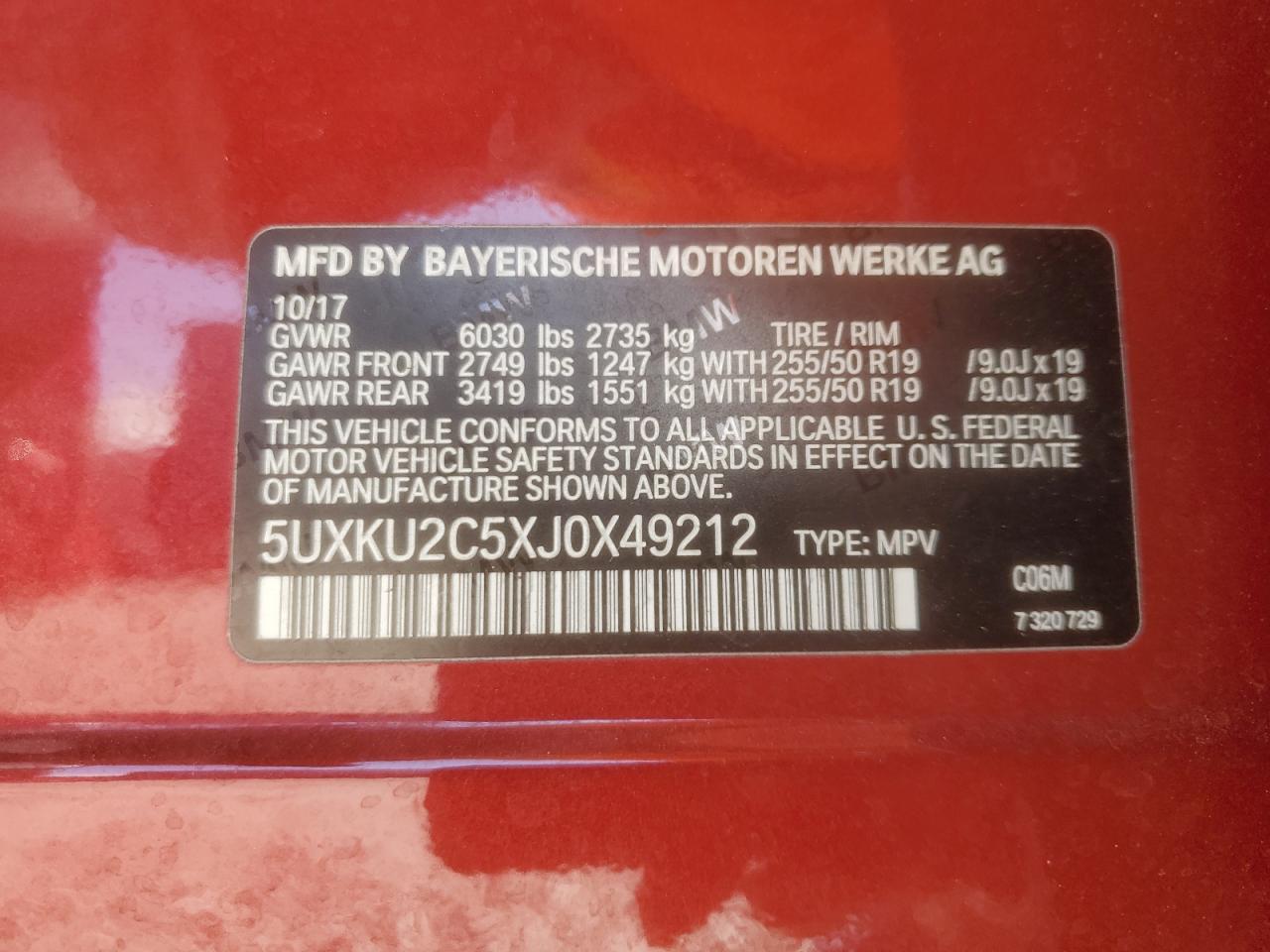 2018 Bmw X6 Xdrive35i Red vin: 5UXKU2C5XJ0X49212