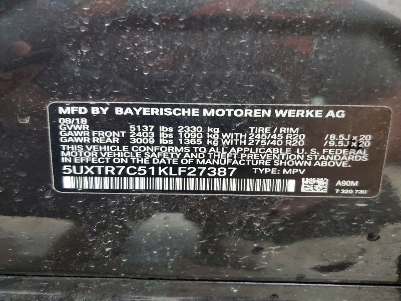 2019 Bmw X3 Sdrive30i Черный vin: 5UXTR7C51KLF27387