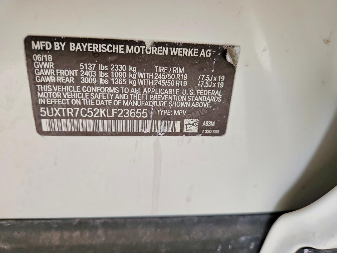 2019 Bmw X3 Sdrive30i White vin: 5UXTR7C52KLF23655