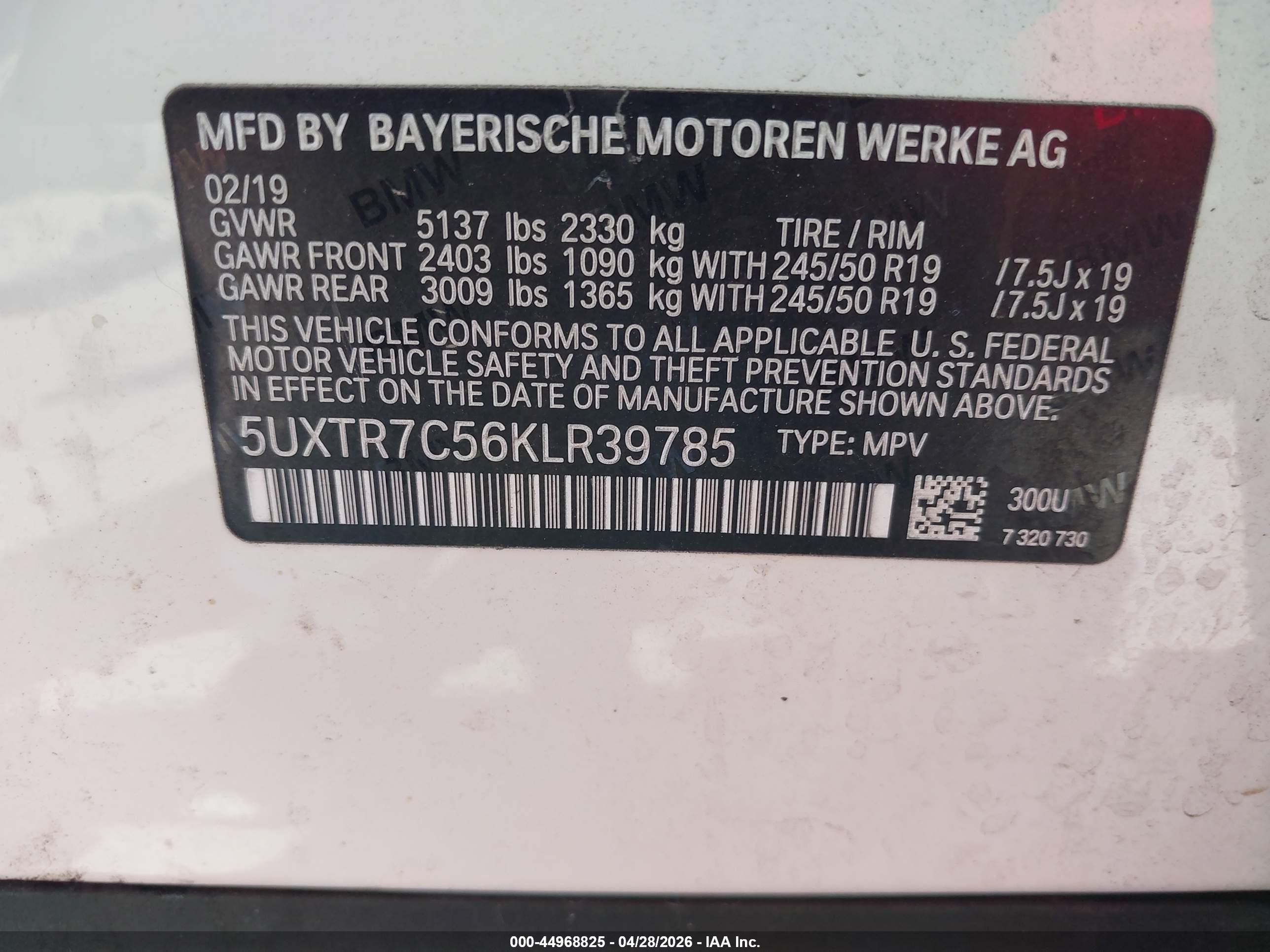 2019 Bmw X3 Sdrive30i White vin: 5UXTR7C56KLR39785