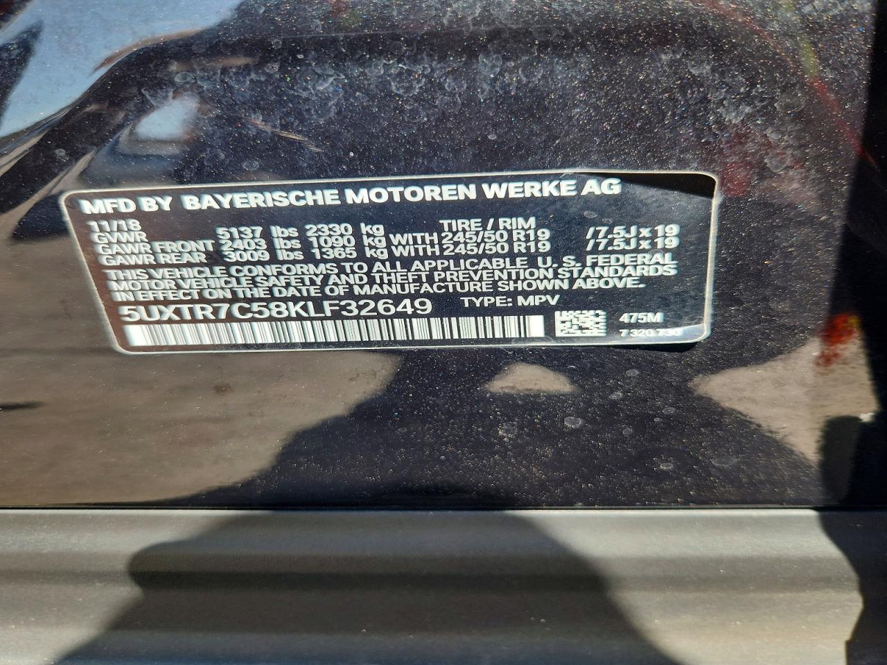 2019 Bmw X3 Sdrive30i Black vin: 5UXTR7C58KLF32649